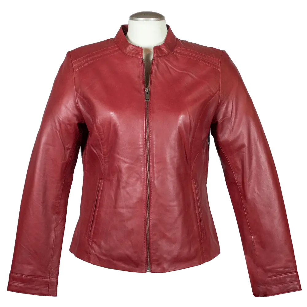 BOL Women's Round Neck Faux Leather Jacket - Stylish Vegan Leather Coat for Casual Outfits, Date Night & Fall Fashion