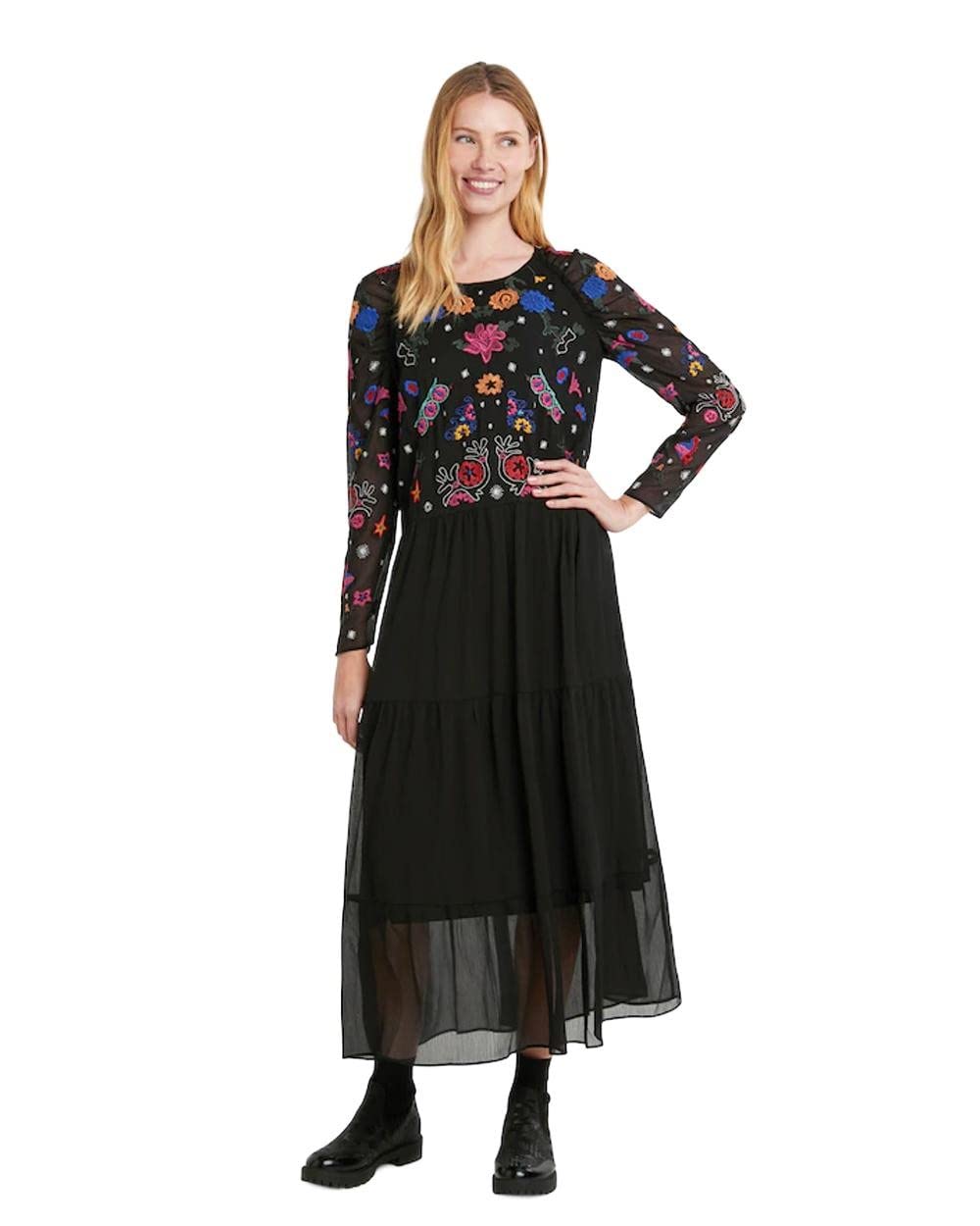 Desigual Women's Long Sleeve Woven Dress - Elegant Flowy Maxi Dress for Casual Outings, Date Nights & Special Occasions