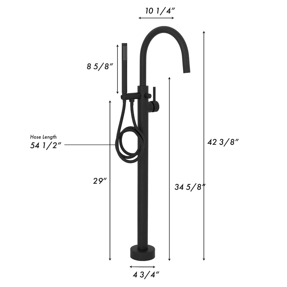 ZLINE Emerald Bay Matte Black Bath Tub Filler with Hand Shower - Modern Freestanding Tub Faucet for Luxury Bathrooms (EMBY BTF MB) | Perfect for Spa-Like Bath Experiences & Master Bathroom Upgrades
