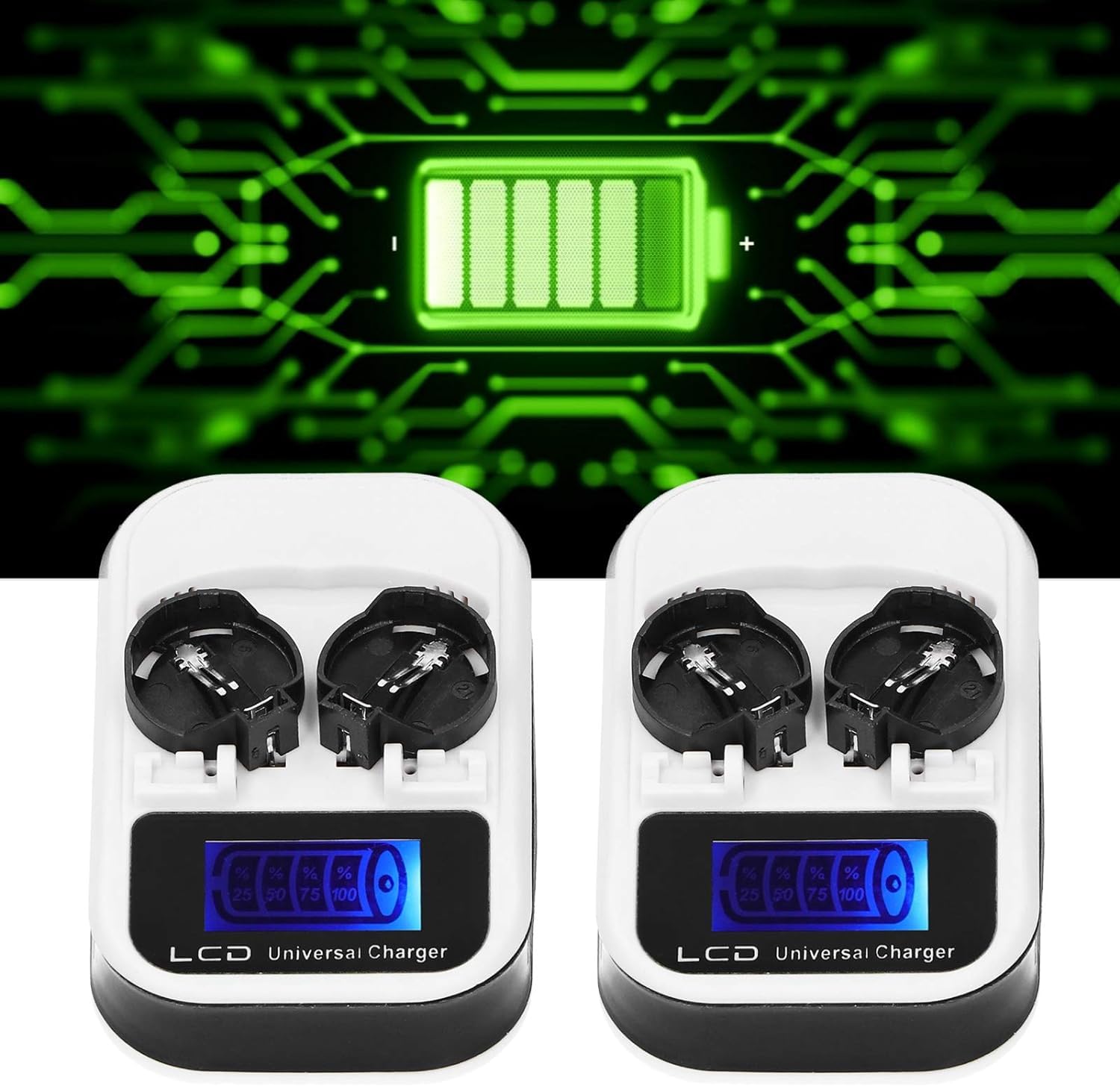 BenjiPower Rechargeable Battery Charger with LCD Screen - Includes 2 Button Batteries for LIR2016 LIR2025 LIR2032 ML2016 ML2025 ML2032 CR2032 Lithium Batteries - Perfect for Watches, Key Fobs, Calculators & Electronic Devices