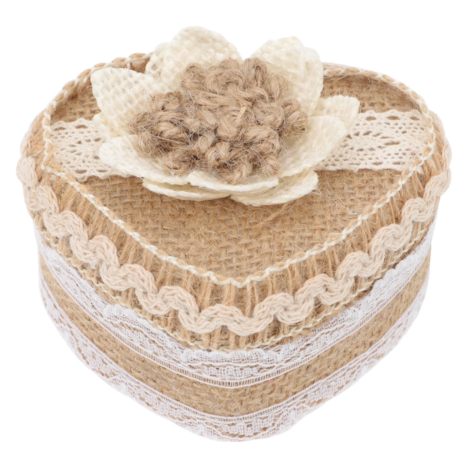 Vintage Linen Wedding Ring Box - Heart Shape Boho Jewelry Holder for Wedding & Party Gifts