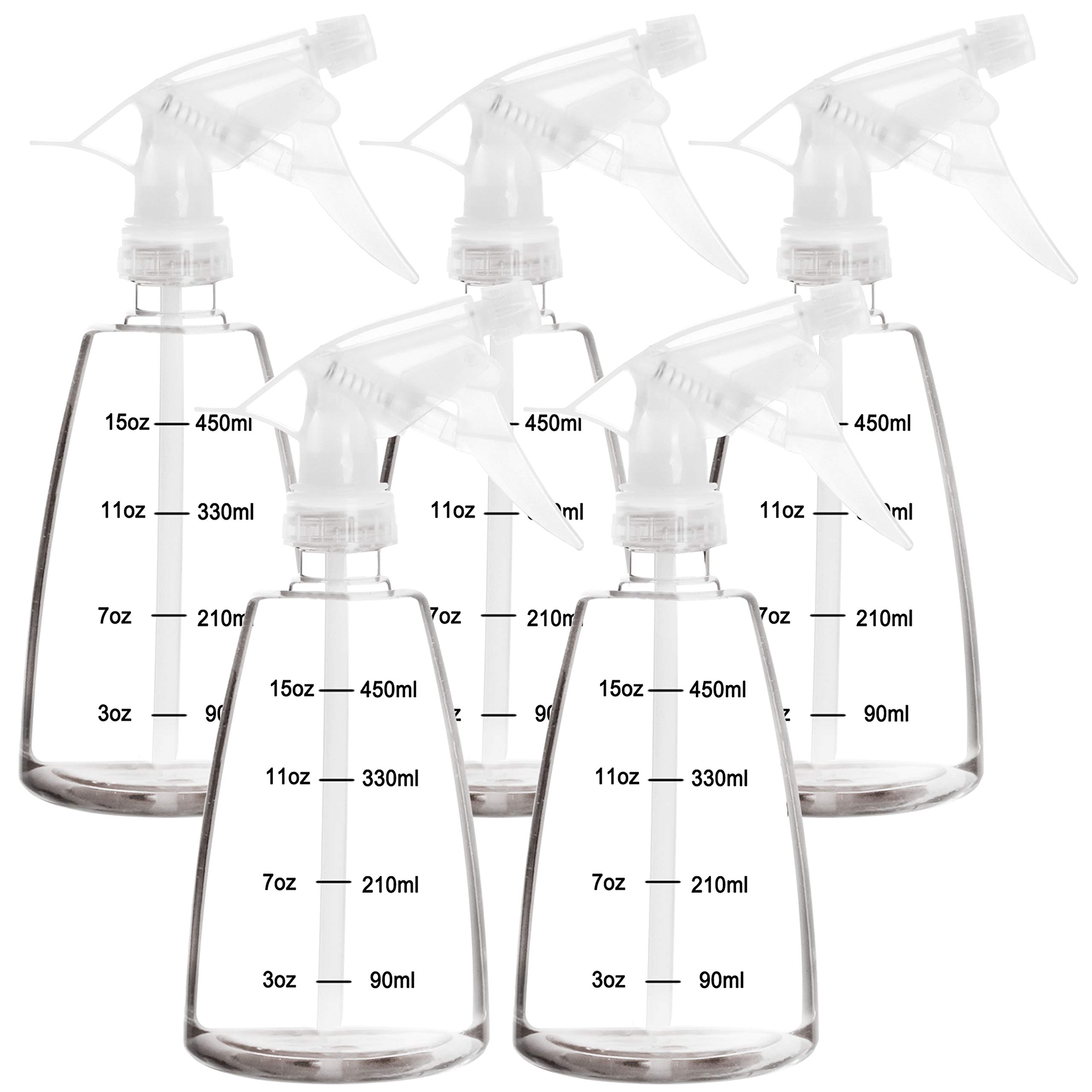 Youngever 5 Pack 16oz Empty Plastic Spray Bottles - Refillable Hair & Cleaning Solution Containers (White) | Perfect for DIY Beauty, Household Cleaners & Garden Use