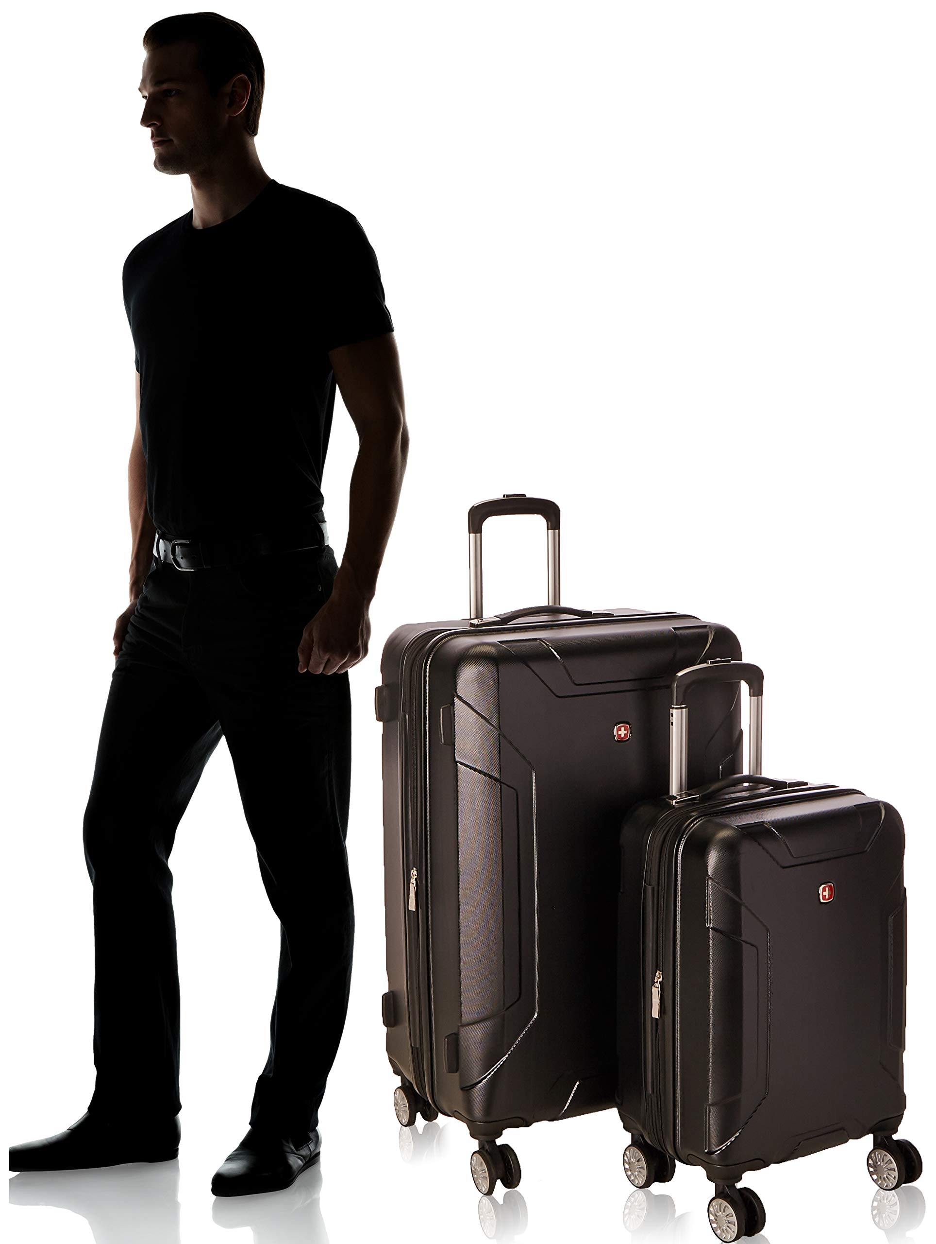 SwissGear Annex Hardside Expandable Luggage Set with 360° Spinner Wheels - 2-Piece (19/28 Inch) Black Carry-On Suitcase for Business Travel & Vacation