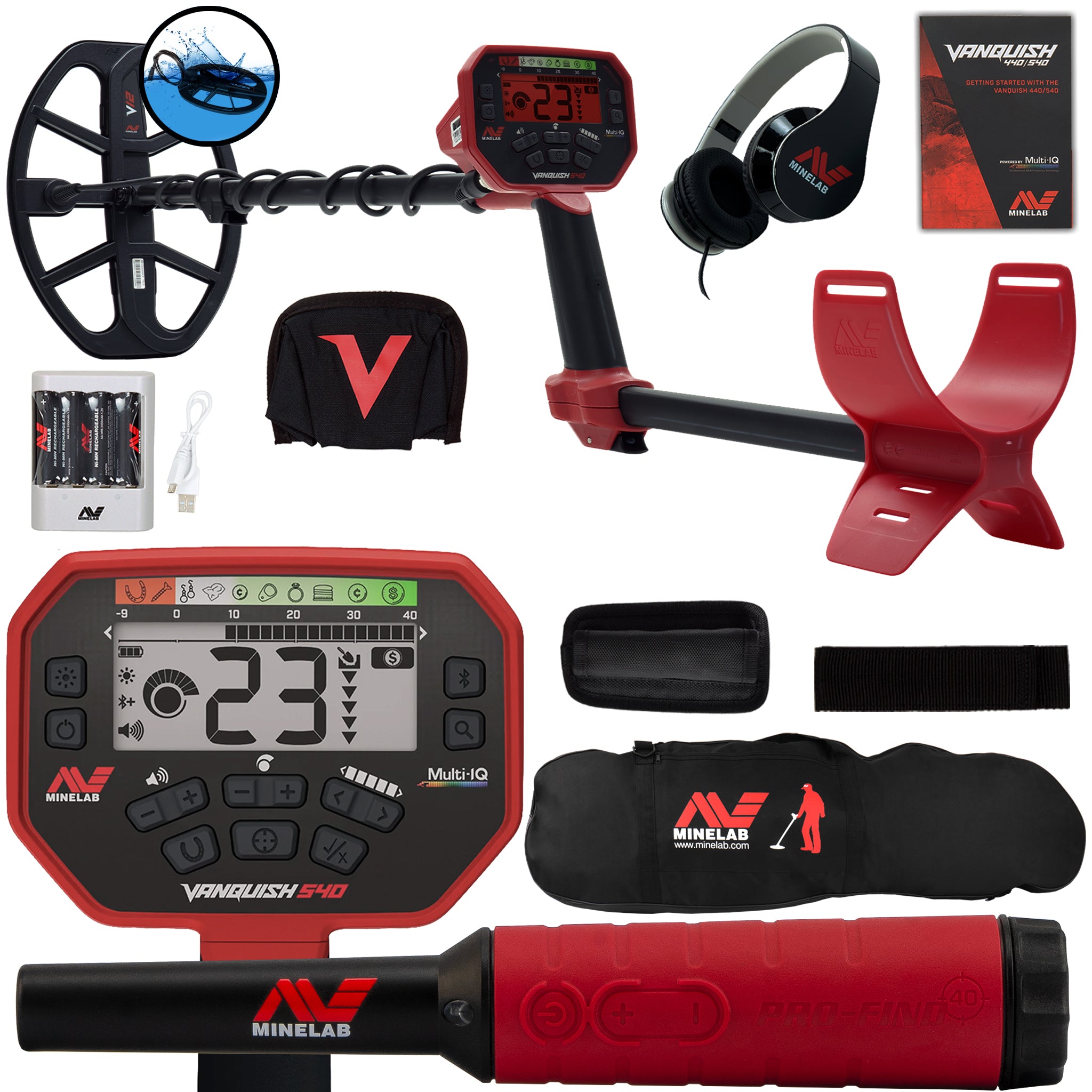 Minelab VANQUISH 540 Metal Detector with Pro Find 40 Pinpointer and Carry Bag - Professional Gold & Treasure Hunting for Beach, Park & Outdoor Adventures