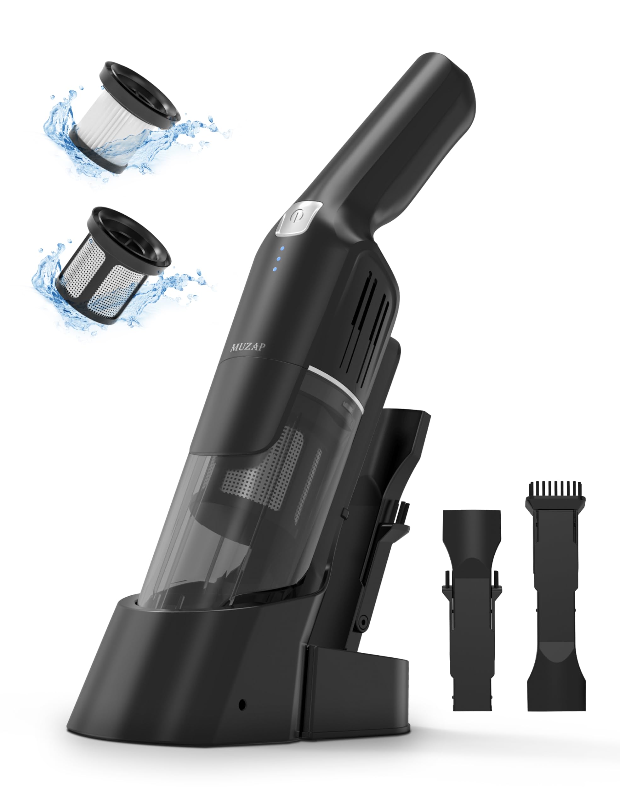 15KPA Powerful Cordless Handheld Vacuum - Rechargeable Car Vacuum with 30 Min Runtime, 500ML Detachable Dust Cup, 1.4lb Lightweight & 2-in-1 Brush - Ideal for Kitchen, Pet Hair, Car Cleaning (Black)