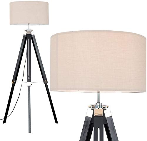THOR INSTRUMENTS Modern Tripod Floor Lamp - Black Wood Base with Adjustable Height (No Shade Included) - Rustic Vintage Style Lighting for Living Room, Bedroom, Office Decor - Perfect Reading Light & Cozy Home Ambiance Gift Idea