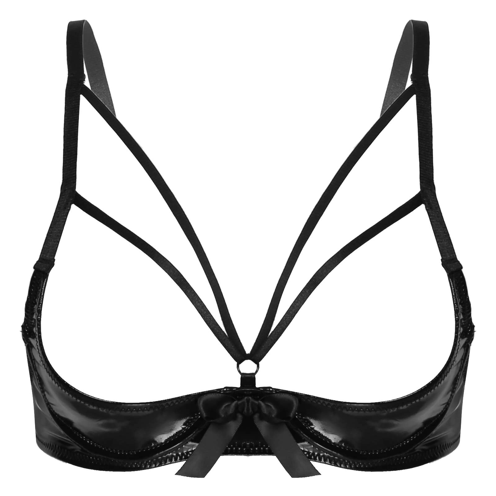 Sexy Women's Spandex Leather Harness Bra - 1/4 Cup Strappy Underwire Push Up Bralette for Clubwear & Night Out | Perfect for Cosplay, BDSM, and Burlesque Costumes