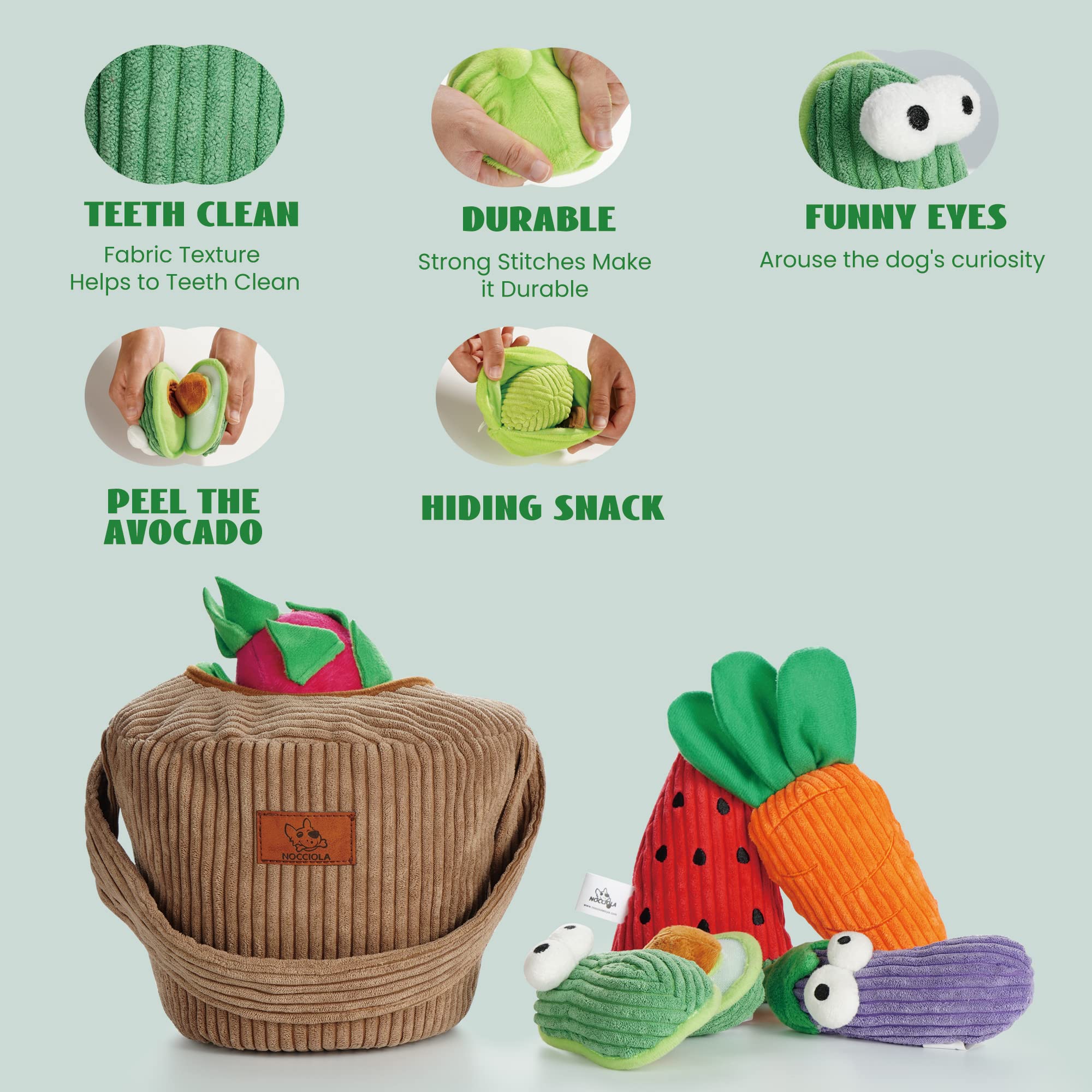 Nocciola Small Dog Toys - 15 Pack Durable Squeaky Plush Toys for Puppies & Medium Dogs, Grocery Bag Fruits & Veggies Chew Toys for Aggressive Chewers, Interactive Cognitive Toys to Relieve Boredom - Perfect for Indoor Play, Training & Keeping Dogs Entertained