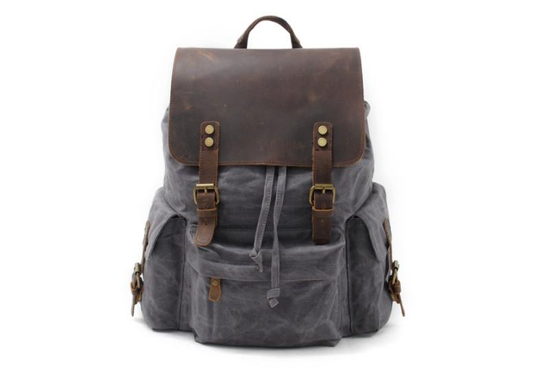Durable Canvas & Leather Travel Backpack - Waterproof Rucksack Bag for Men & Women - Perfect for Hiking, Camping, Business Trips & Daily Commute