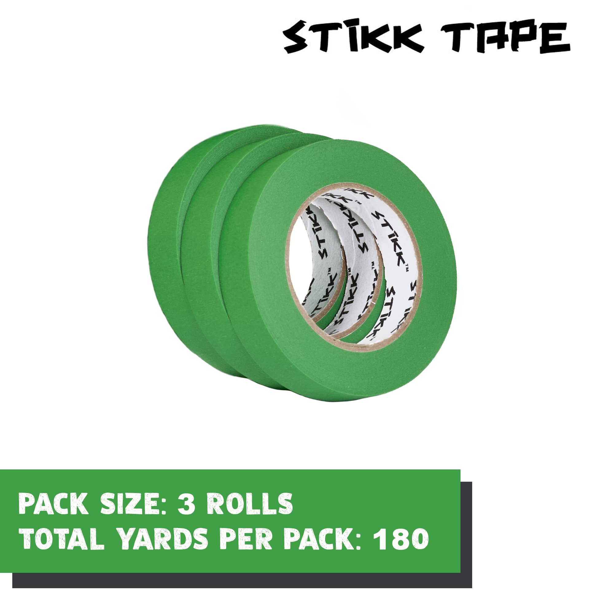 STIKK Green Painter's Tape 3-Pack - 1 Inch x 60 Yards - Residue-Free Masking Tape for Painting, Edges, Trim & Ceilings - Perfect for DIY Home Projects, Wall Art & Furniture Painting - Professional Grade Painting Supplies