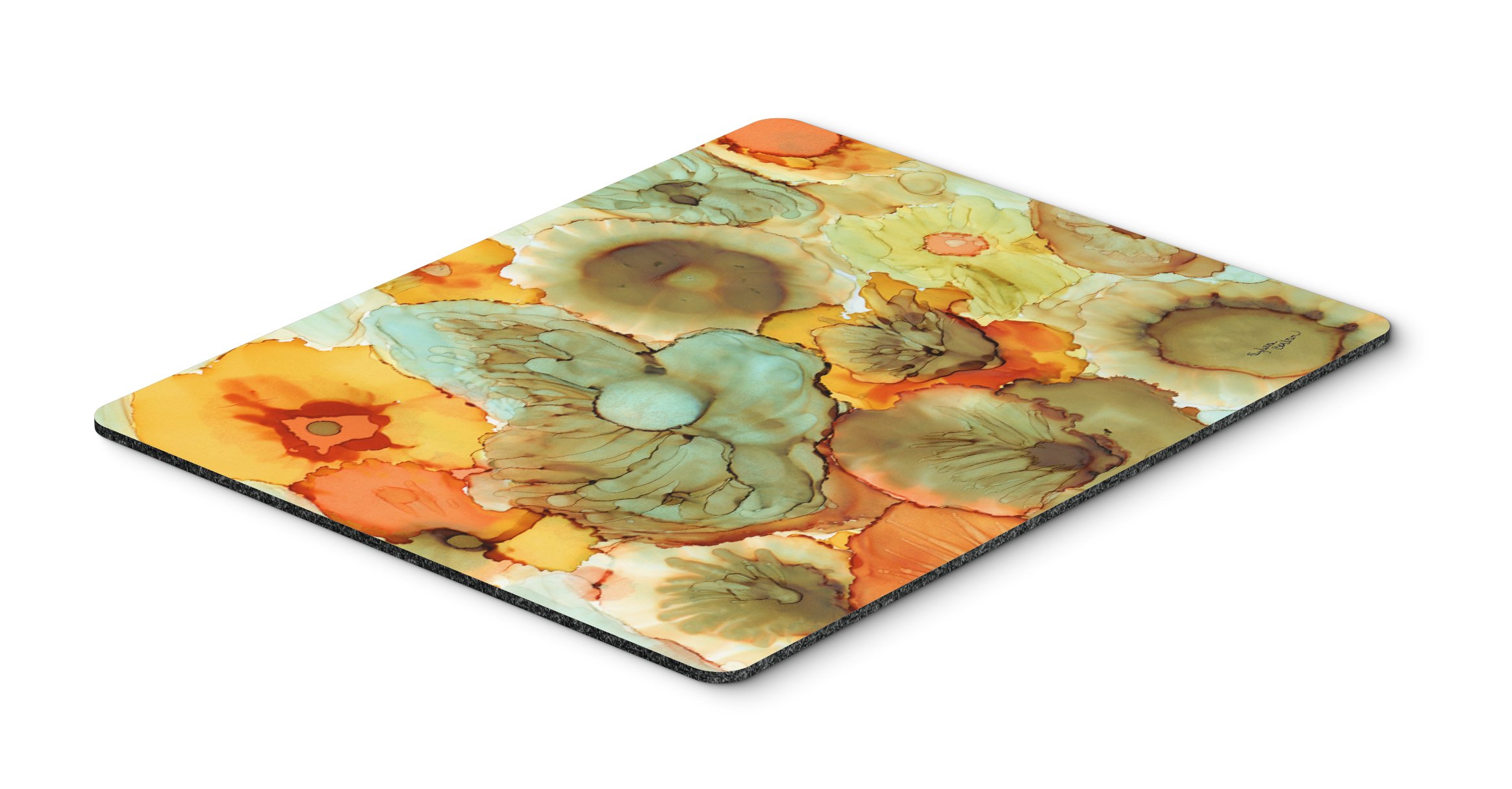 Caroline's Treasures 8969MP Abstract Flowers Teal and Orange Mouse Pad - Non-Slip Large Mouse Mat for Computer, Laptop, Gaming & Office Use | Washable Hot Pad & Trivet for Kitchen & Home Decor | Perfect for Work, Study & PC Gaming Setup