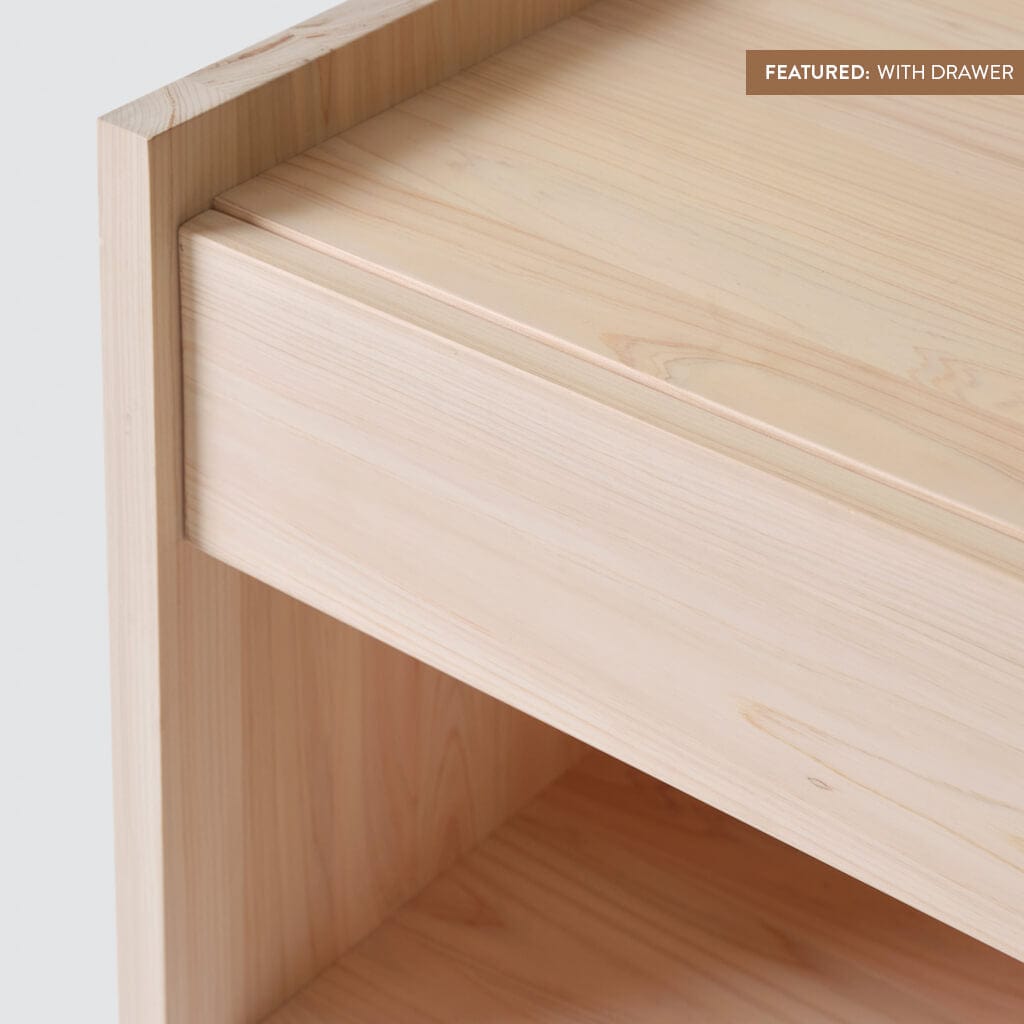 Premium Hinoki Wood Nightstand - Natural Japanese Cypress Bedside Table with Drawer for Bedroom, Living Room & Guest Room Decor