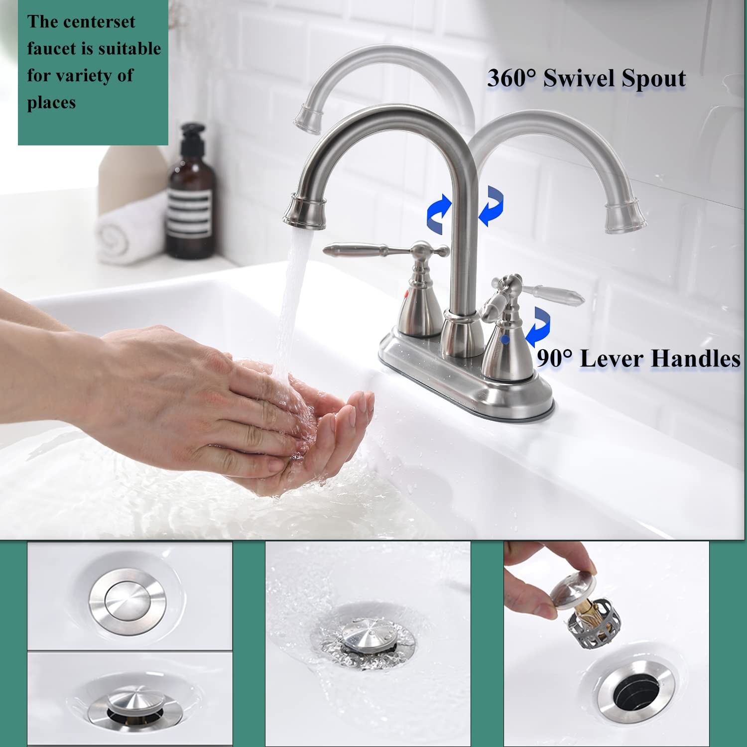 Brushed Nickel 3-Hole Bathroom Faucet with Pop-Up Drain - Perfect for RV & Laundry Sinks