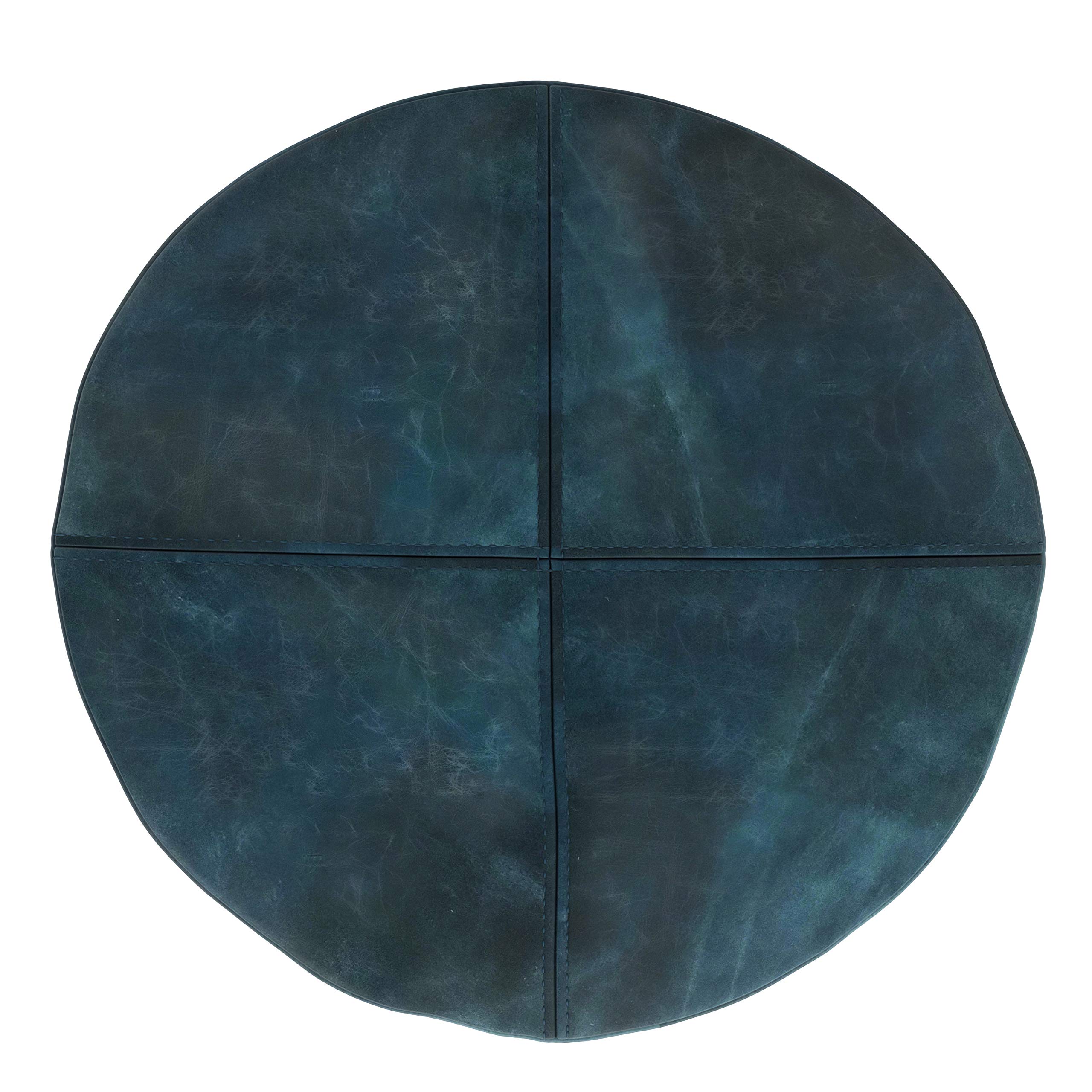 SIMPLIHOME Connor Boho Round Pouf - Distressed Teal Blue Leather Footstool & Footrest, Upholstered Ottoman for Living Room, Family Room, Bedroom - Perfect for Relaxing, Extra Seating & Home Decor