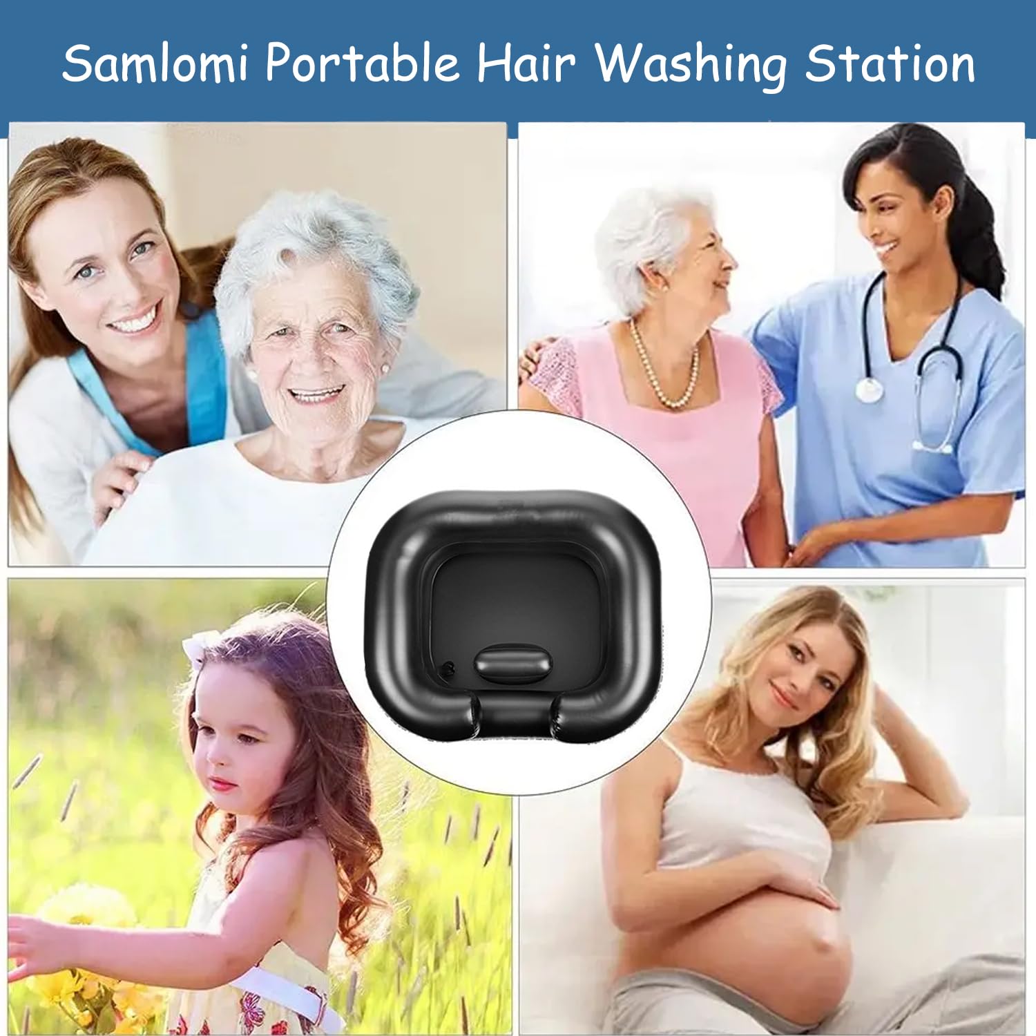 Portable Inflatable Shampoo Basin - Hair Washing Bowl for Bedridden, Disabled & Elderly Care, Dreadlocks & Home Sink Use, Lightweight & Comfortable (Black) - Perfect for Home Nursing, Salon & Travel Hair Care