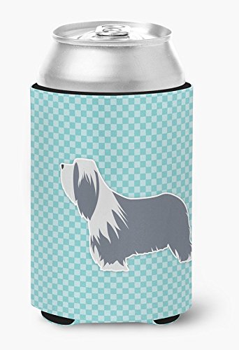 Bearded Collie Checkerboard Blue Can or Bottle Hugger - Insulated Sleeve for Beer, Soda & Water Bottles - Perfect for Picnics, BBQs & Outdoor Adventures