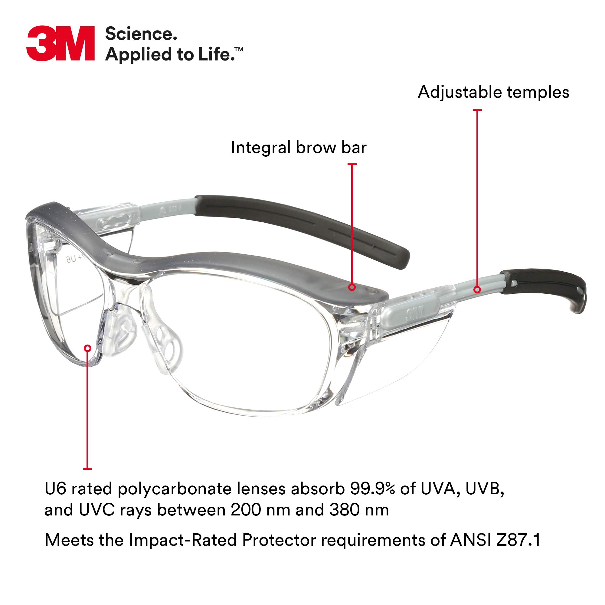 3M Nuvo Safety Glasses - 20 Pack, ANSI Z87.1 Certified, Anti-Fog Clear Lens, Retro Gray Frame with Soft Nose Bridge & Side Shields - Perfect for Construction, Woodworking, Lab Work, and DIY Projects