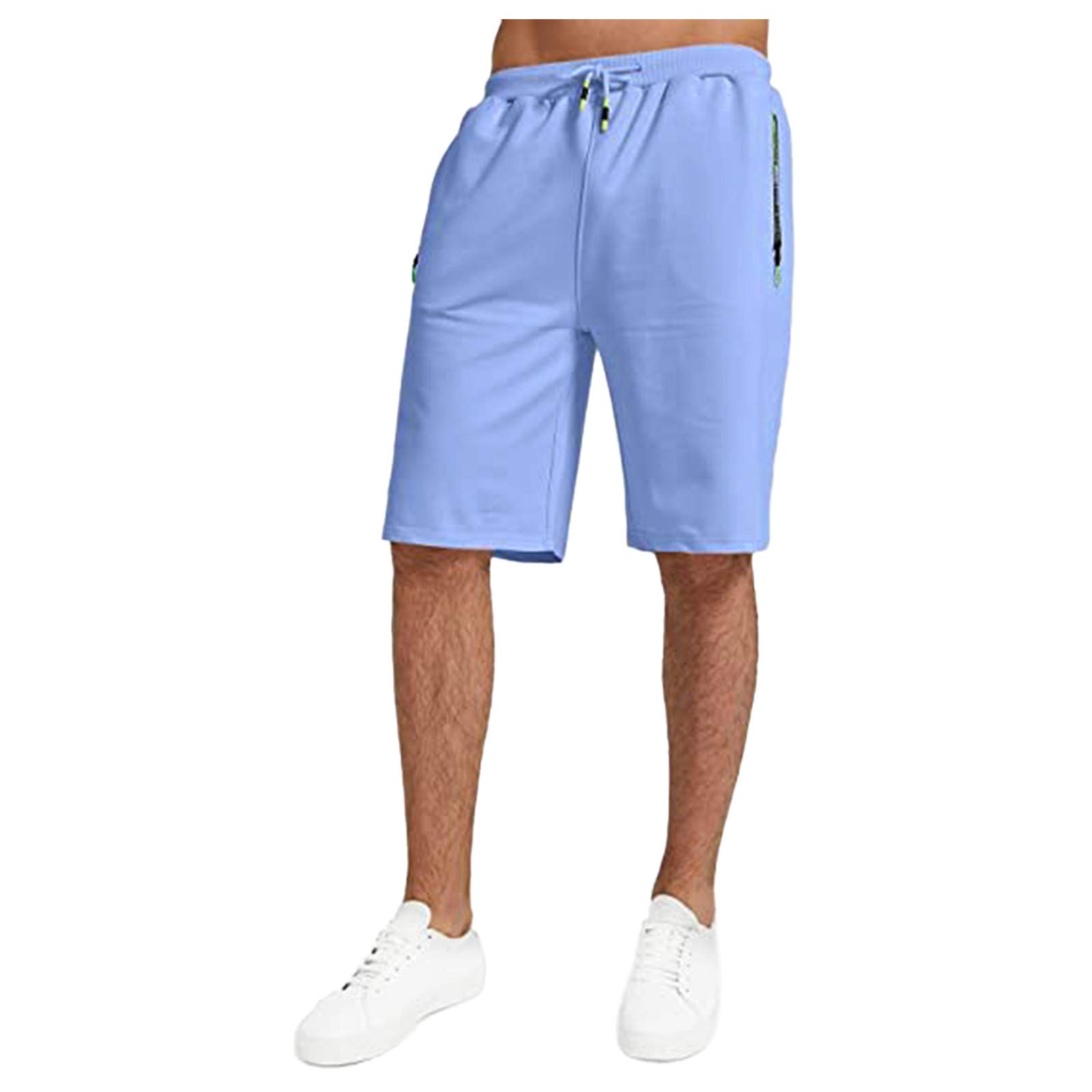 IQYU Men's Quick-Dry Athletic Shorts - Breathable Stretch Workout Shorts with Drawstring for Running, Jogging, Gym & Beach - Lightweight Casual Sports Shorts in Sky Blue, Size L - Perfect for Summer Outdoor Activities and Travel