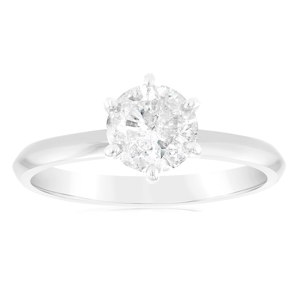 14K White Gold Solitaire Engagement Ring with 1.00 Carat Round Brilliant Cut Diamond (H-I Color, I1-I3 Clarity) - Perfect for Proposals, Anniversaries & Special Occasions