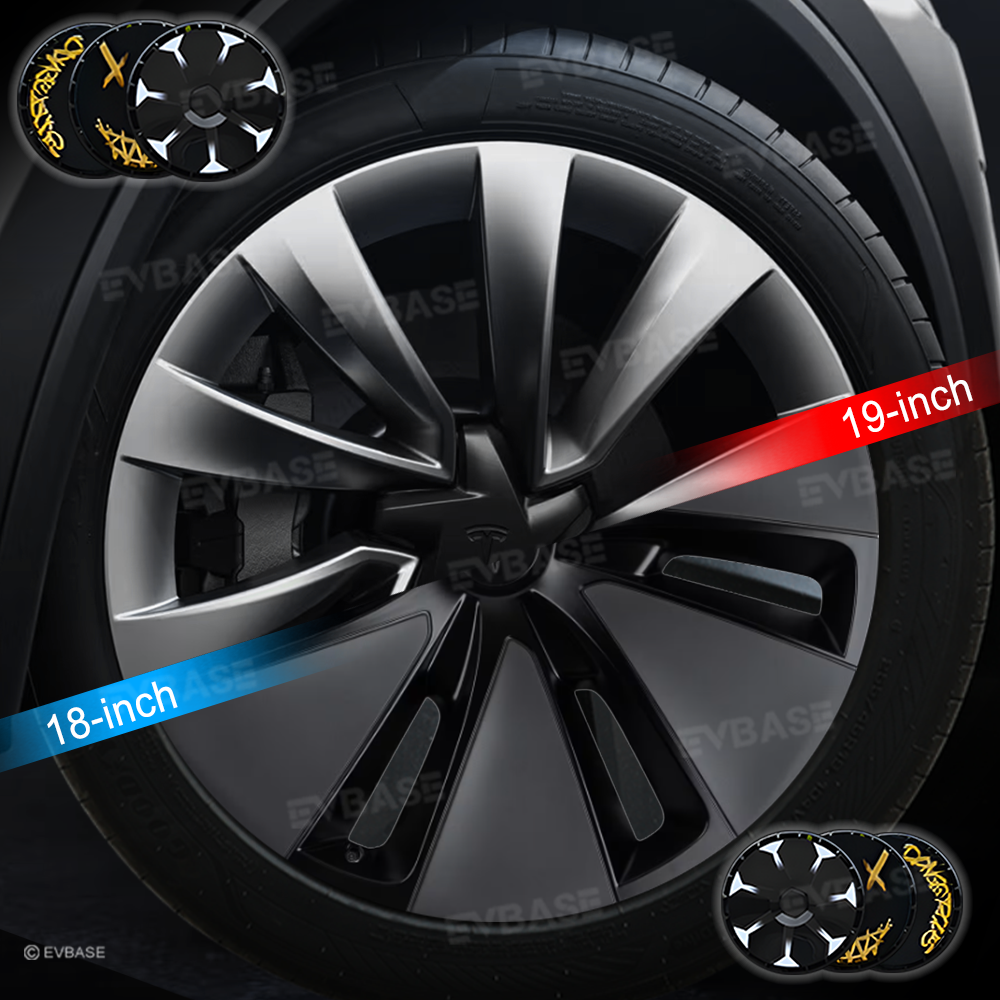 Tesla Model 3 Highland Hubcaps 18'' & 19'' Inch - Custom Graphic Full Coverage Wheel Covers Set of 4 - Premium Car Accessories for Enhanced Style & Protection - Perfect for Road Trips, Daily Commutes & Car Shows