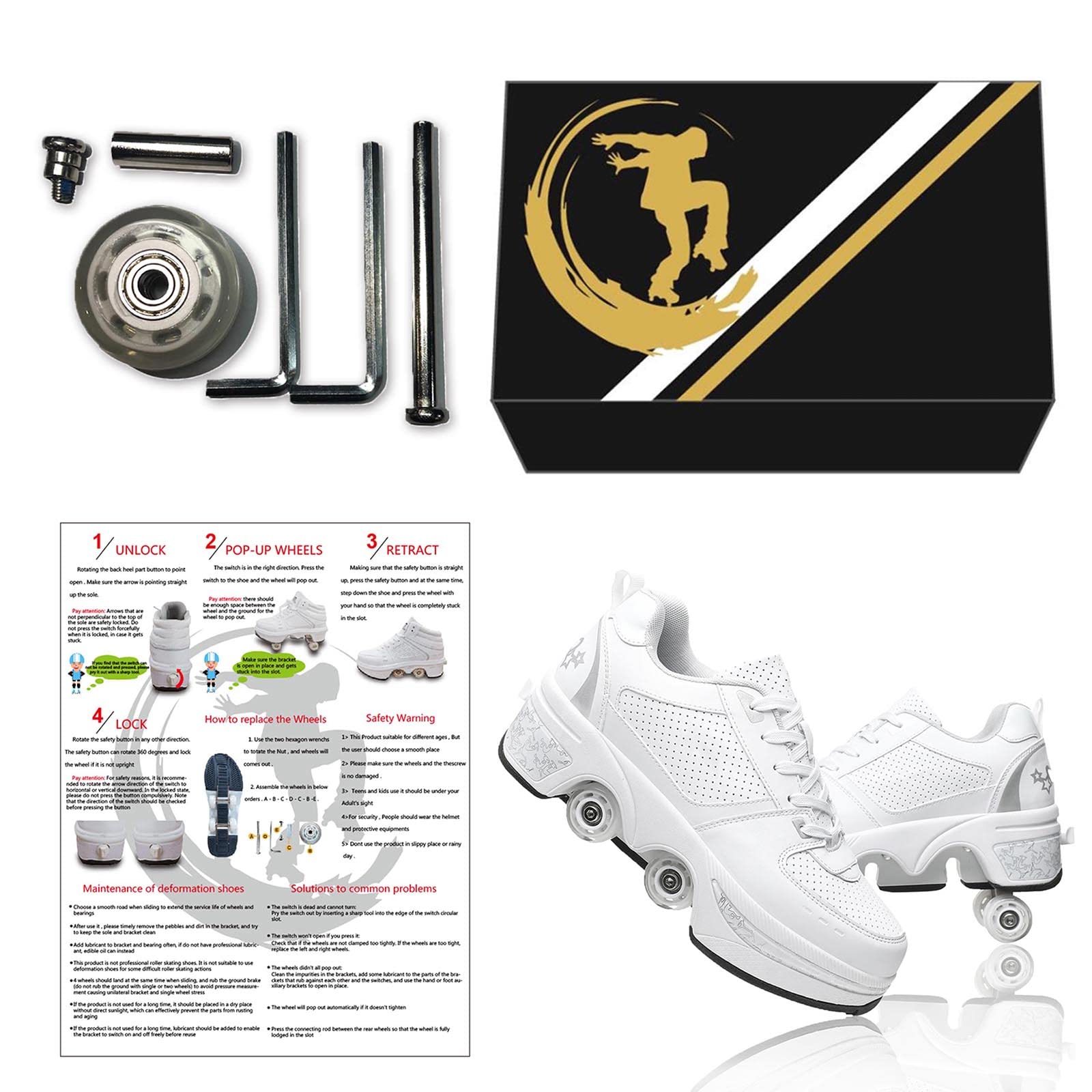 Women's & Kids' Convertible Roller Skate Shoes - 4-Wheel Sneakers for Outdoor Skating | Perfect for Girls, Boys & Adults | Fun for Parks, Rinks & Neighborhood Rides