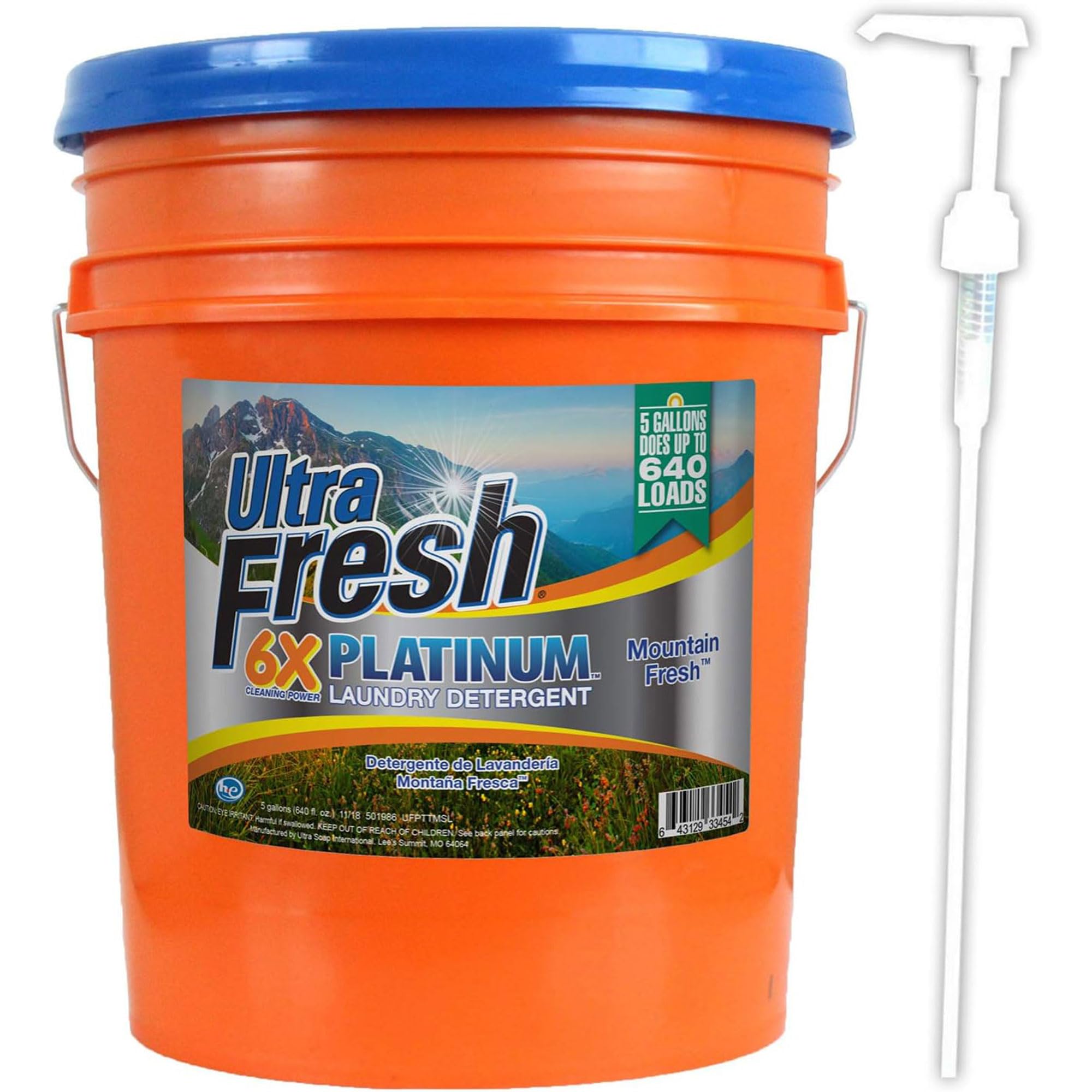 6X Platinum 5 Gallon Laundry Detergent Liquid for All Washing Machines - Easy Dispensing Pump, 640 Loads Capacity, Mountain Fresh Scent (3 Pack) - Perfect for Large Families, Laundromats & Commercial Use