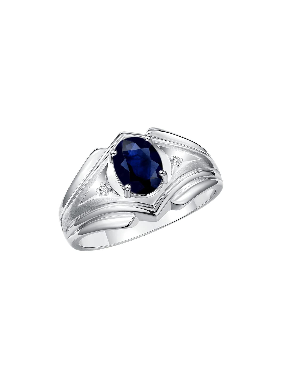 Sterling Silver Men's Ring 9X7MM Oval Gemstone & Diamond Birthstone Ring for Men Sizes 8-13 – Perfect for Weddings, Anniversaries, and Gifts
