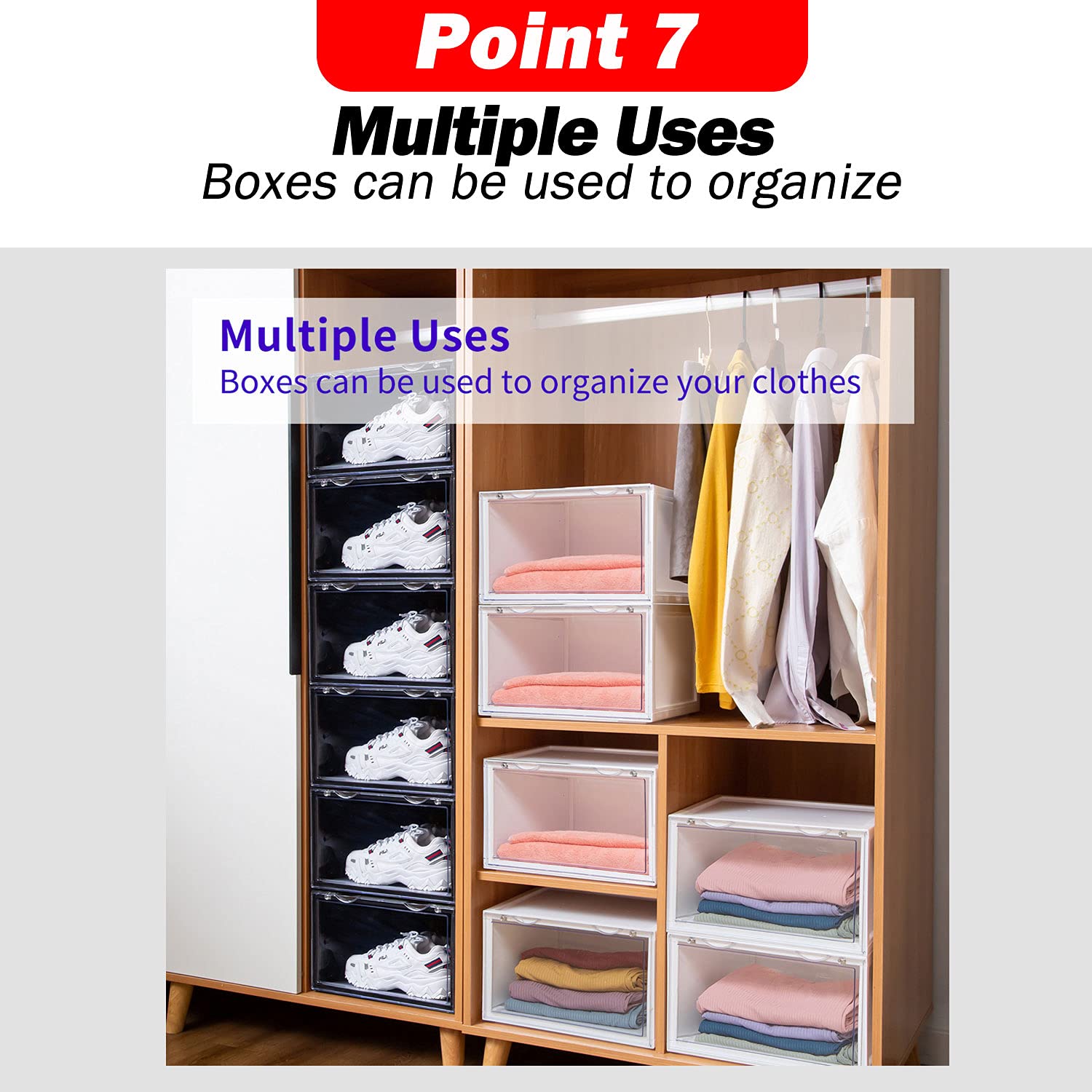 Letusto Premium Clear Plastic Shoe Storage Boxes - 6 Pack Stackable Sneaker Display Cases with Lids (White) | Includes 6 Hygiene Pads & Shapers | Perfect for Organizing Sneakers, Boots & High Heels in Closet or Retail Store Display
