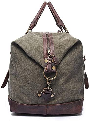 Premium Canvas & Genuine Leather Duffle Bag for Men & Women - Large 32x54x26cm Weekender Travel Luggage - Green | Gym, Overnight Trips, Business Travel & Outdoor Adventures