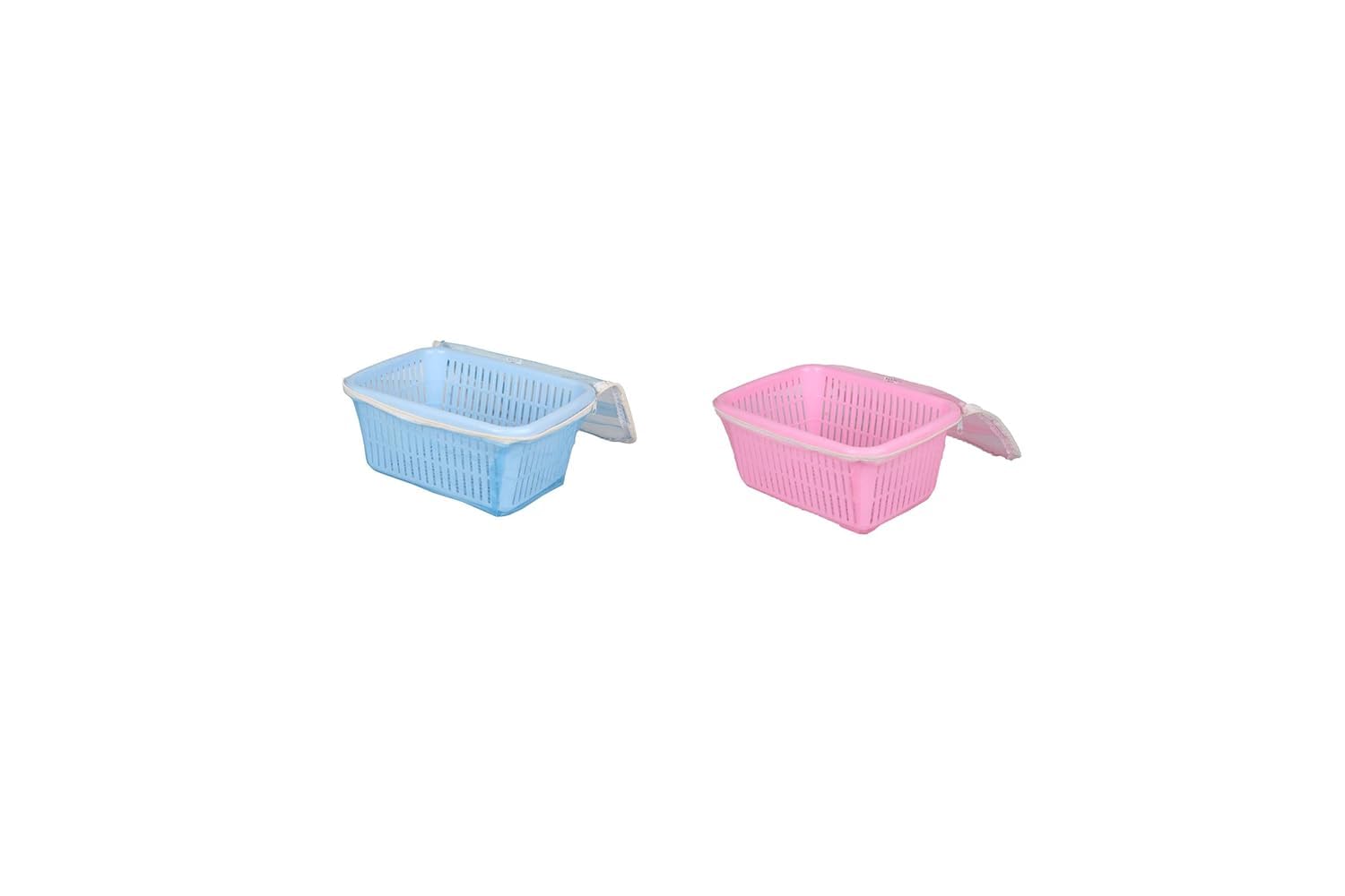 VELLURA Multipurpose Plastic Fruit & Vegetable Basket with Mesh Net Cover | Kitchen Storage Organizer for Dining Table, Countertop | Fresh Produce Keeper with Zipper Lid (Blue & Pink) - Perfect for Storing Apples, Bananas, Tomatoes in Pantry or Refrigerator