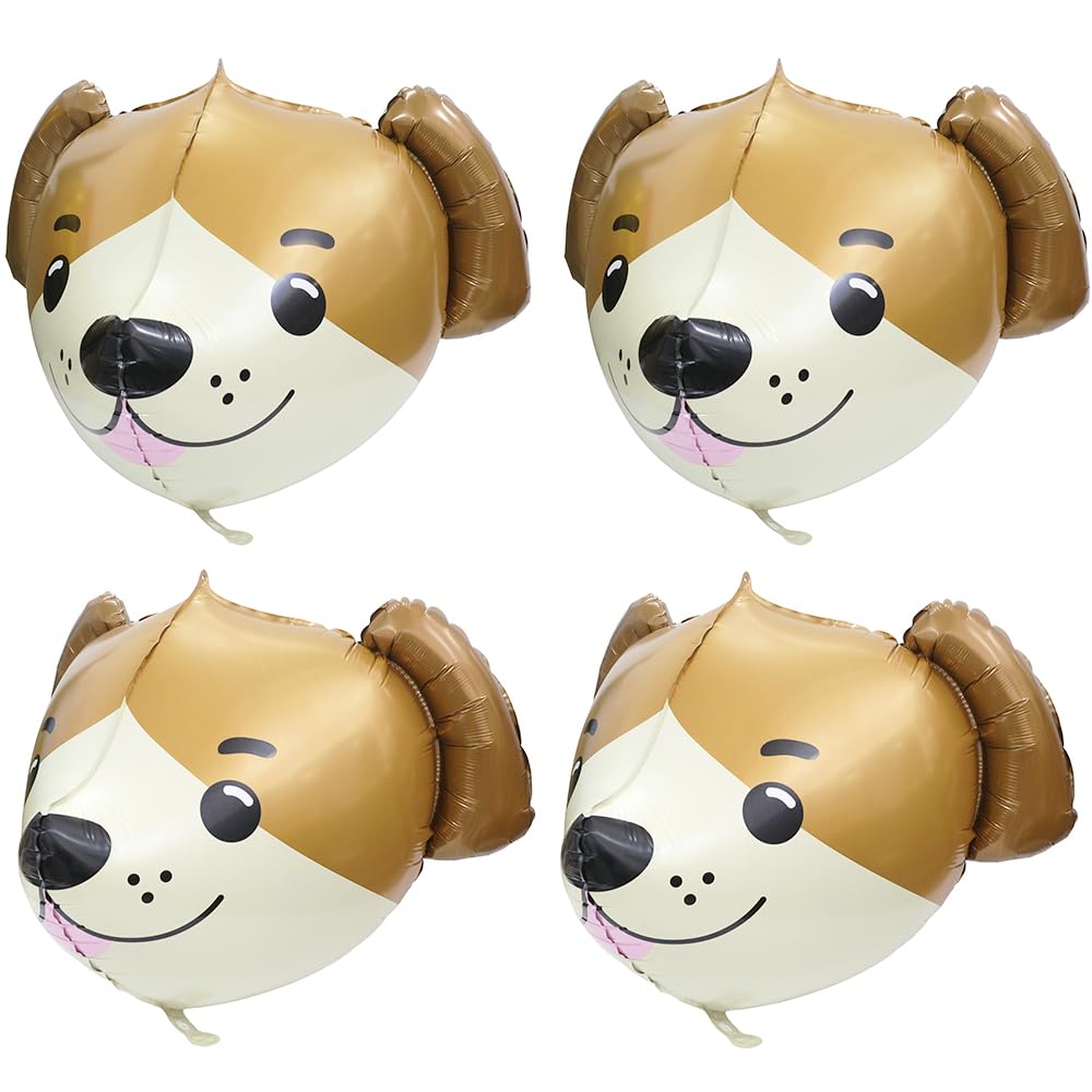4D Animal Dog Head Shaped Balloons - 4 Pack 22'' Brown Cartoon Dog Foil Balloons for Puppy Birthday Party, Baby Shower, Dog Themed Decorations & Pet Celebration Supplies | Perfect for Indoor & Outdoor Decor, Photo Backdrops, and Festive Events