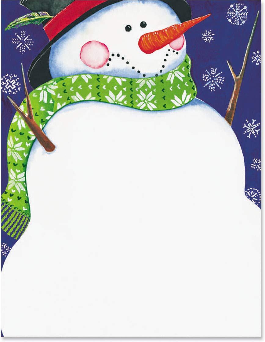 Premium Frosty Snowman Christmas Stationery Set - 25 Elegant 8.5 x 11 Winter Theme Border Papers & Letterheads for Holiday Cards, Office Decor & Festive Correspondence
