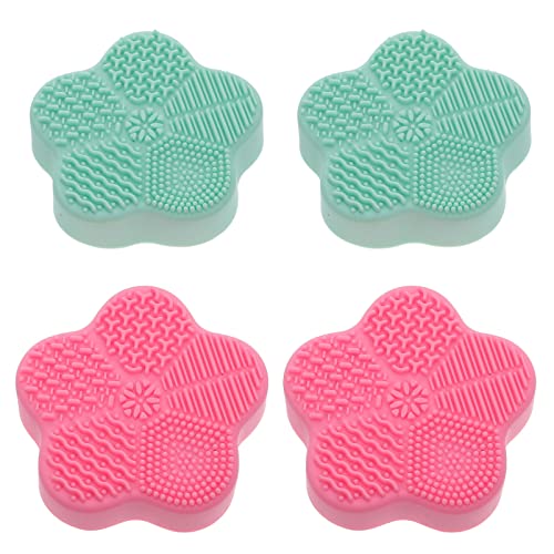 FRCOLOR 4Pcs Silicone Makeup Brush Cleaner Mat - Reusable Makeup Brush Cleaning Pad with Drying Sponge Box - Professional Cosmetic Brush Cleaning Kit for Home & Travel Use