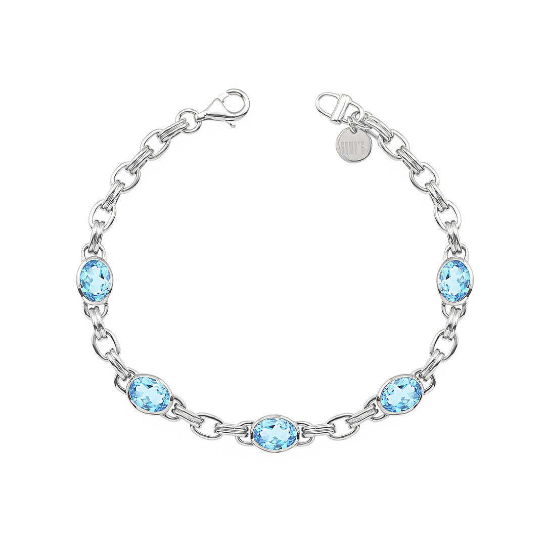 Swiss Blue Topaz Silver Link Bracelet for Women - Elegant Jewelry Gift for Birthday, Anniversary & Special Occasions