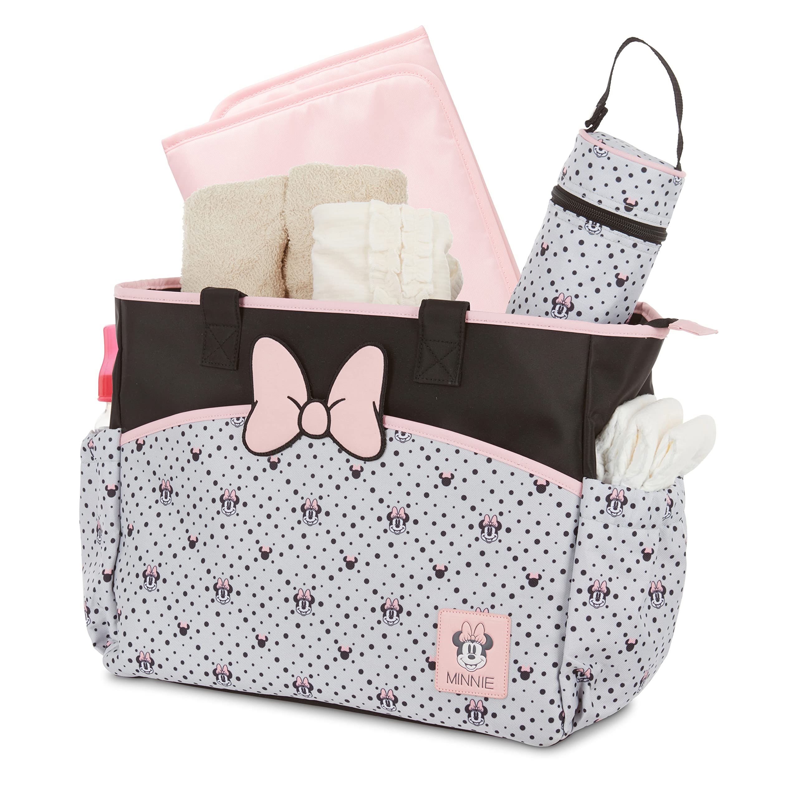 Disney Mickey Mouse Print Large Tote Diaper Bag with Changing Pad - Stylish & Spacious Baby Essentials for Travel, Shopping & Daily Use