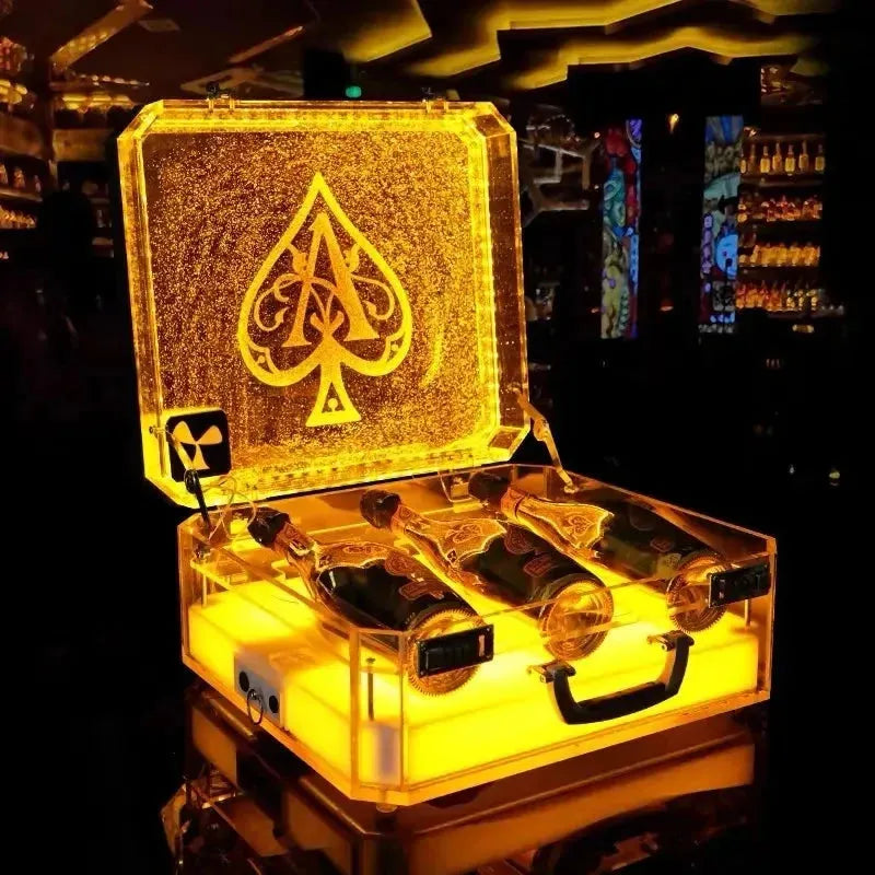 Rechargeable LED Champagne Bottle Display Case - 3 Bottle Capacity for Armand de Brignac & Ace of Spade - Perfect for Nightclubs, VIP Events & Luxury Gift Presentations