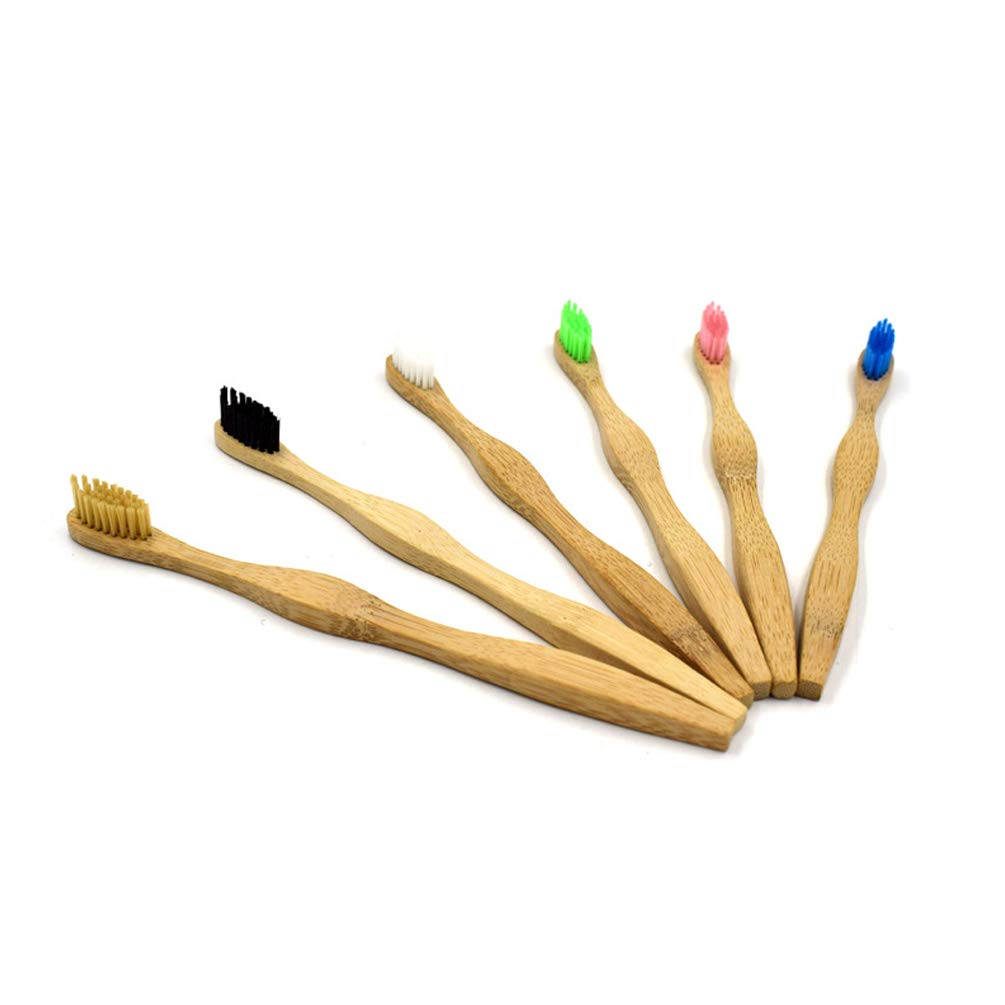 6 Pack Rainbow Bamboo Toothbrushes - Eco-Friendly Biodegradable Wooden Toothbrushes with Soft Bristles | Sustainable Oral Care for Travel, Home & Zero Waste Lifestyle