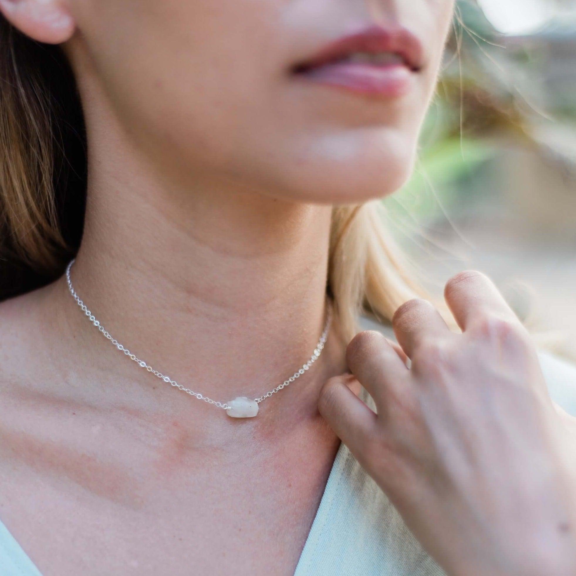 Natural Rainbow Moonstone Crystal Nugget Choker Necklace - Healing Stone Jewelry for Women, Boho Style Layering Piece | Perfect for Meditation, Yoga & Spiritual Gifts