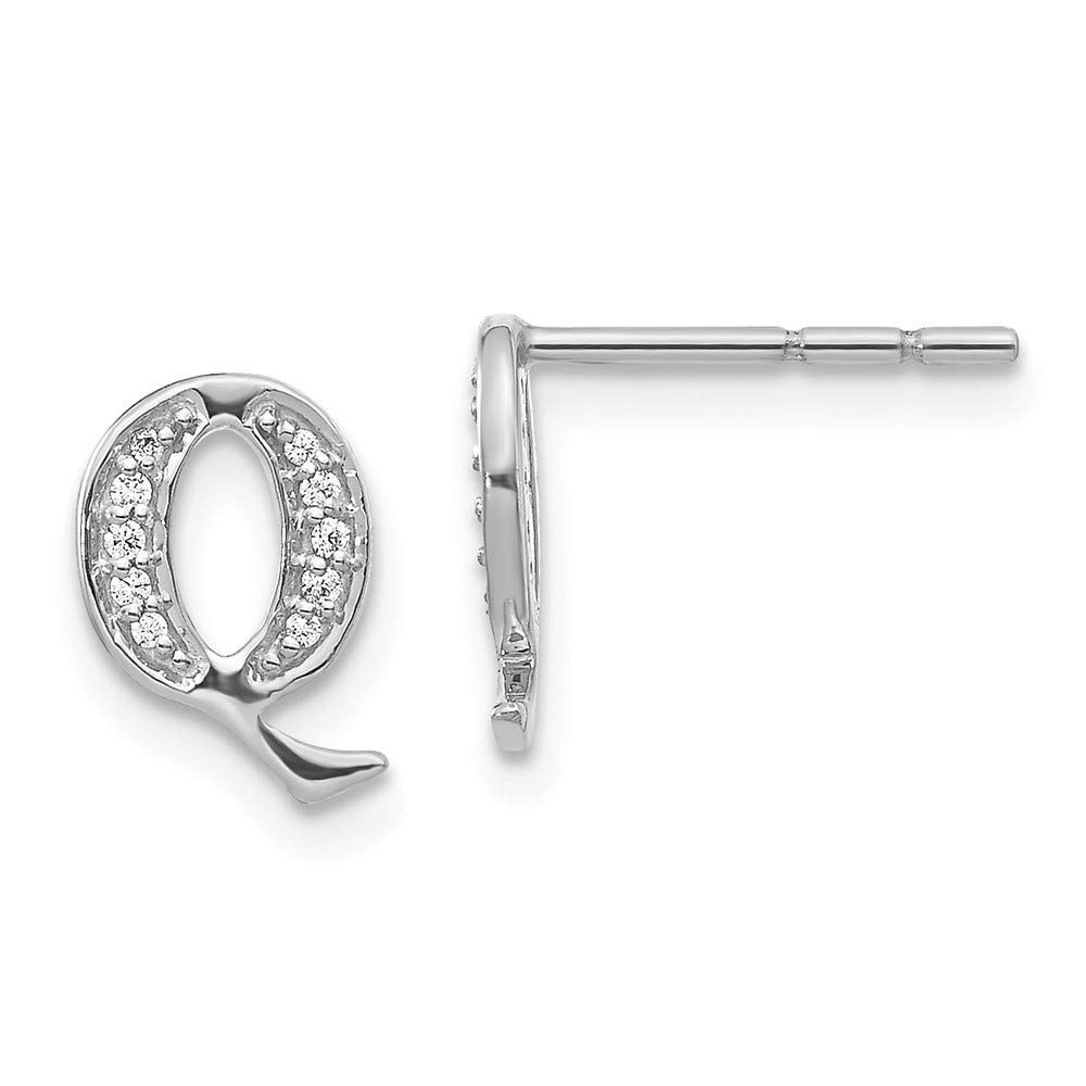 14K White Gold Diamond Initial Letter Q Stud Earrings - 10mm x 8mm (0.072 CTTW) - Elegant Personalized Jewelry for Women, Perfect Gift for Birthdays, Anniversaries & Special Occasions