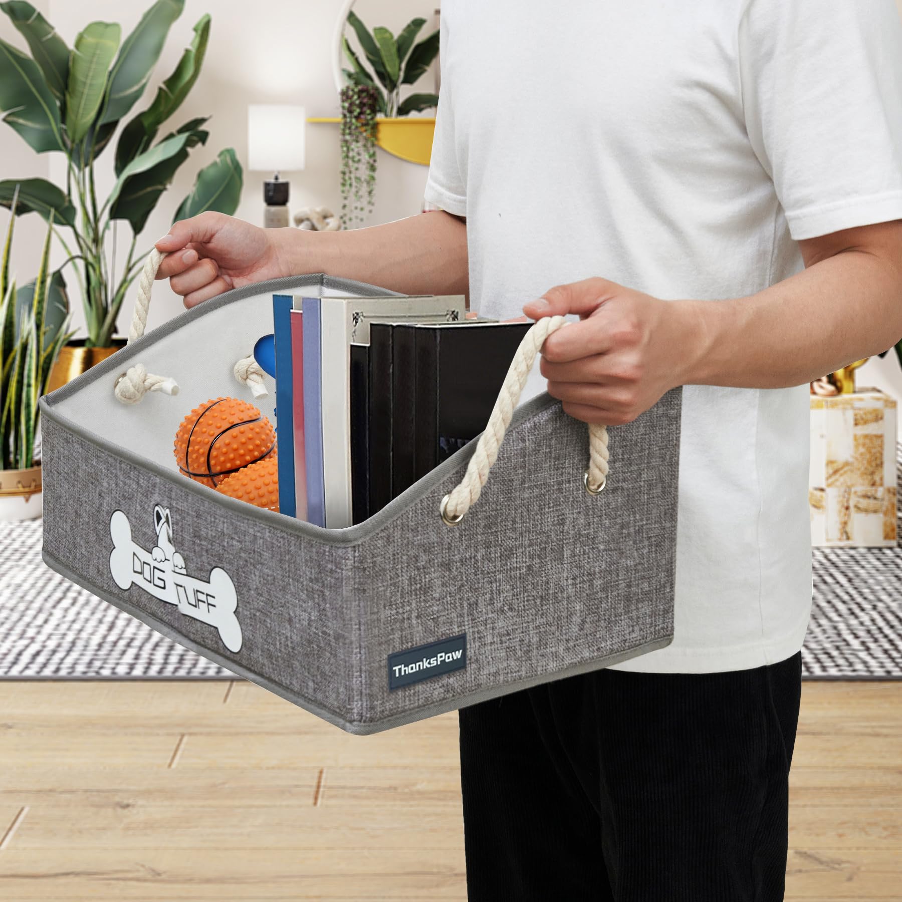Foldable Fabric Pet Toy Storage Bin with Handle - Collapsible Trapezoid Basket Organizer for Dog Toys, Blankets & Accessories | Perfect for Living Room, Bedroom & Pet Play Areas