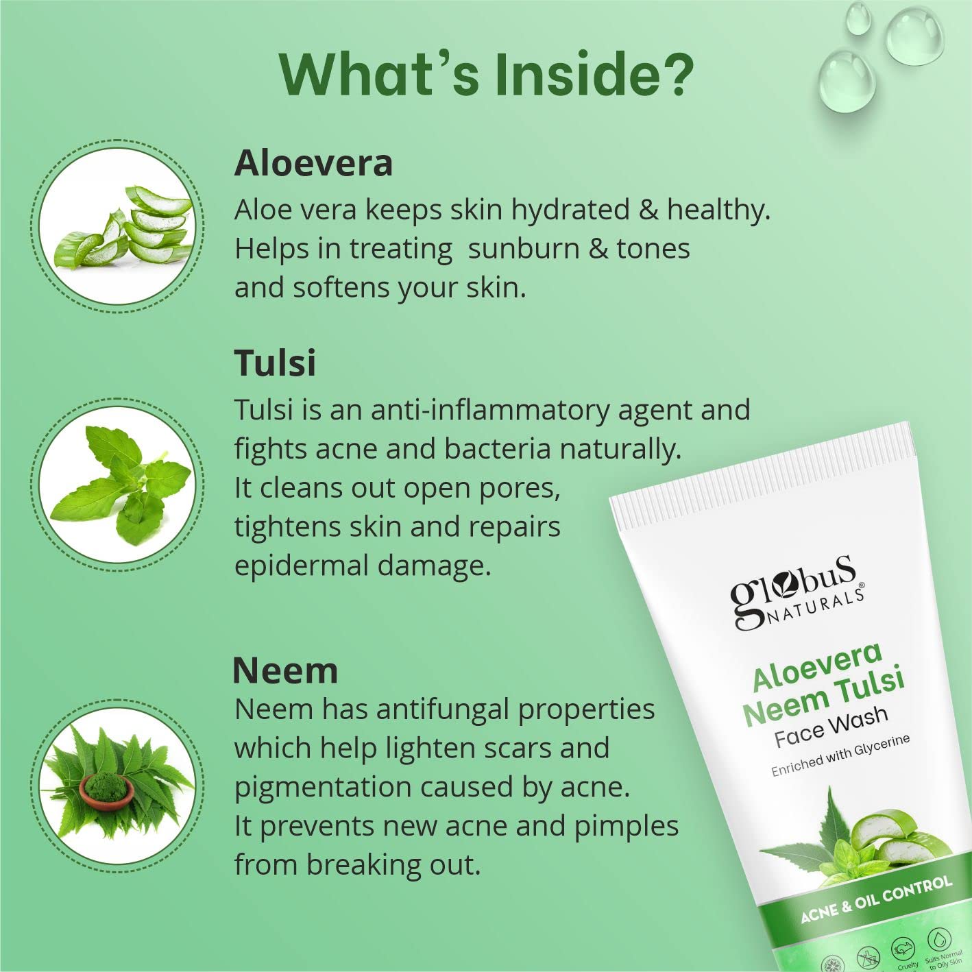 Globus Naturals Fairness & Anti Acne Face Wash Combo Set - 2 Pack with Aloe Vera Neem Tulsi & Mulberry (75g Each) for Clear, Glowing Skin - Perfect for Daily Skincare Routine and Acne-Prone Skin
