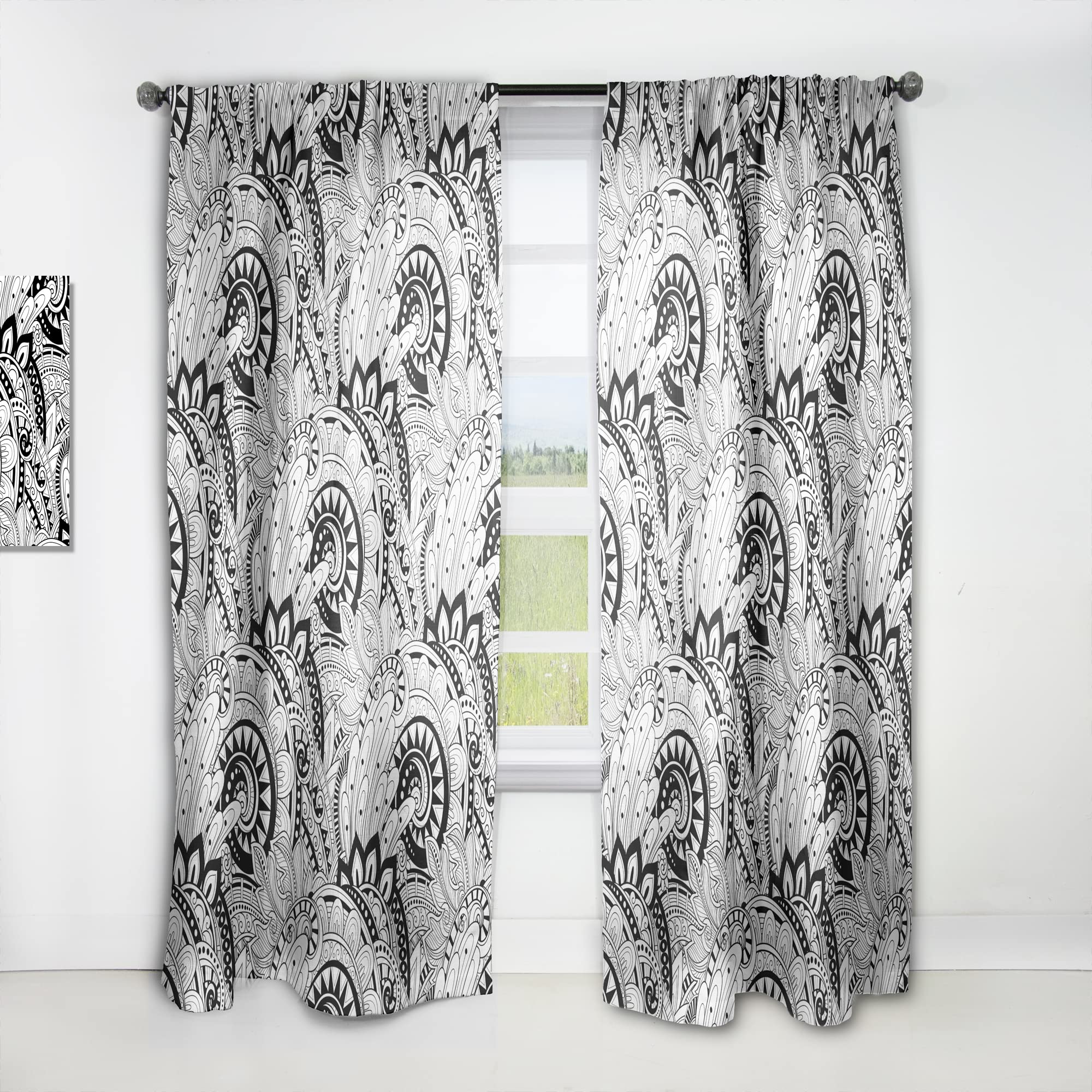Monochrome Abstract Floral Pattern Thermal Insulated Curtains - Single Panel 52x84 - Blackout Drapes for Bedroom & Living Room - Perfect for Home Decor, Privacy & Energy Efficiency