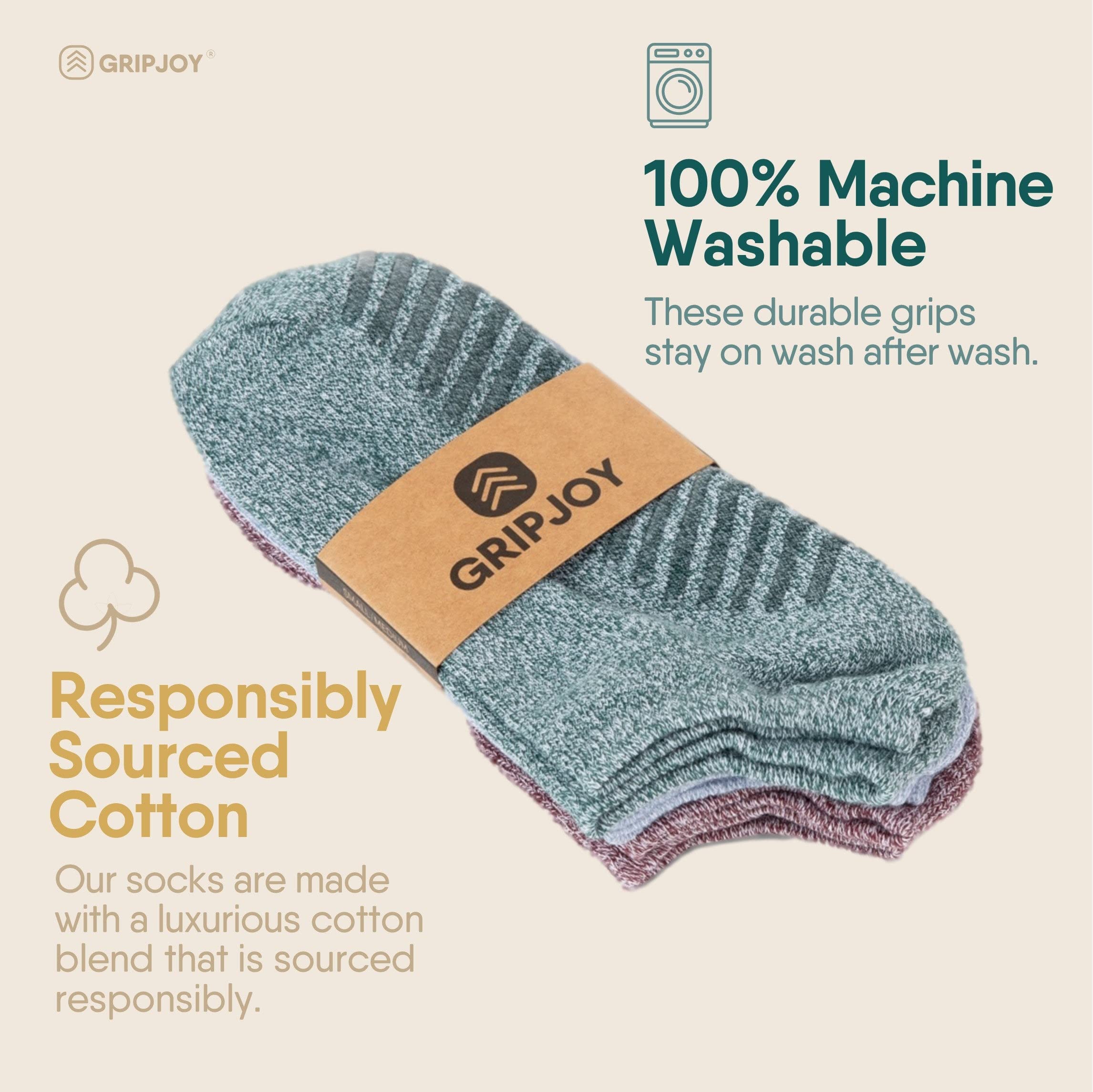 Gripjoy Non-Slip Grip Socks Bundle - Crew & Low Cut Styles (Multi-Color: Grey, Red, Green, Blue, Pink, Purple) - Small/Medium - Perfect for Yoga, Pilates, Barre & Dance Workouts