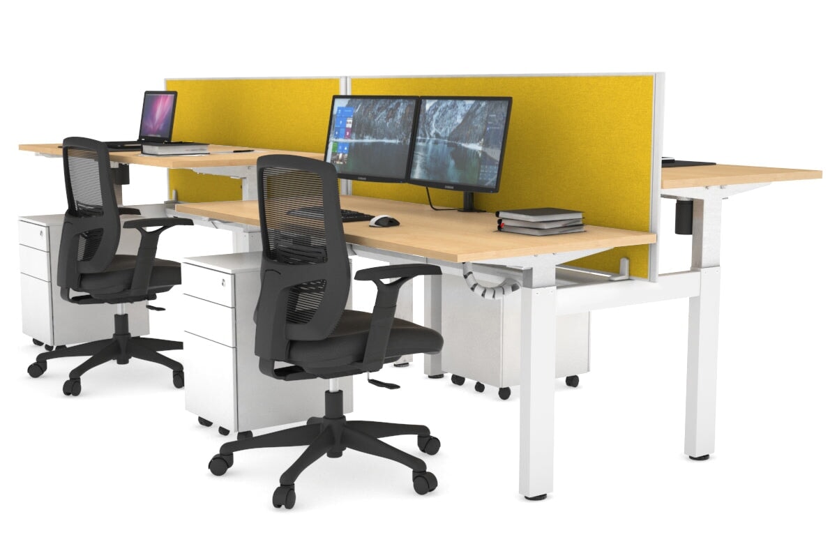 Adjustable Height 4-Person H Bench Workstation - White Frame [1400L x 700W] for Office, Classroom, or Collaborative Workspace