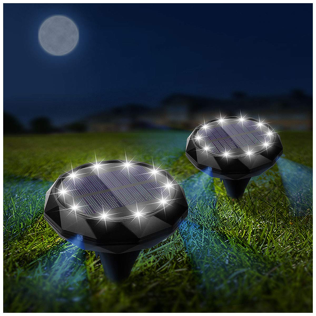 14 LED Solar Ground Lights 2 Pack - IP45 Waterproof Outdoor Solar Disk Lights for Pathway, Lawn, Patio & Yard - Perfect for Garden Decoration & Nighttime Safety Lighting