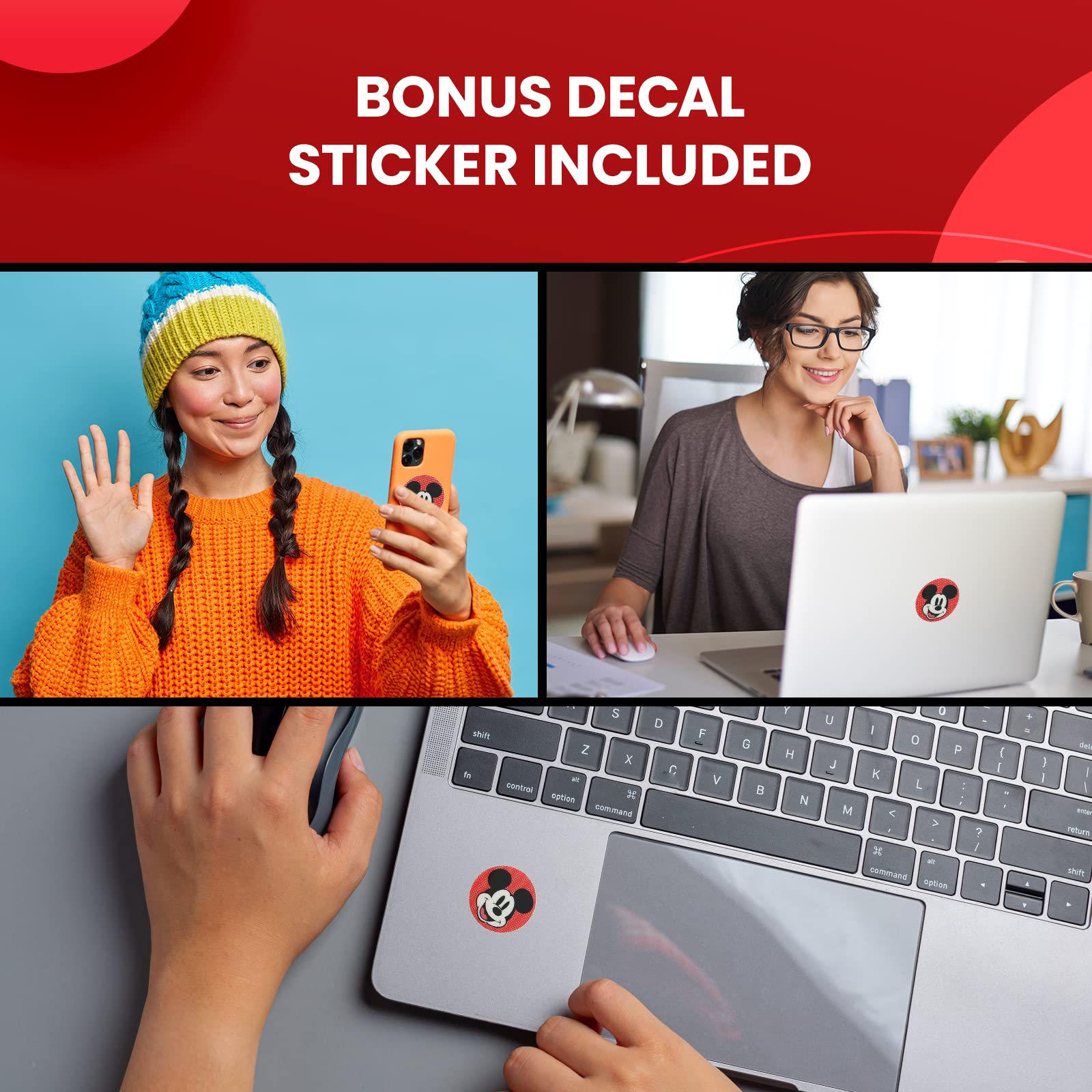 Disney Mickey Mouse Feet Phone Stand with Bonus Decal Sticker - Universal Cell Phone Holder for Desk, Home & Office - Compatible with iPhone, Android & All Smartphones - Red - Perfect for Watching Videos, Video Calls & Hands-Free Browsing