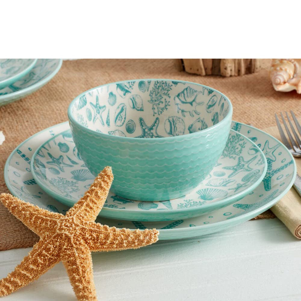 Pfaltzgraff Venice 16-Piece Stoneware Dinnerware Set for 4, Aqua & White - Elegant Dinner Plates, Bowls & Mugs - Perfect for Family Dinners, Entertaining & Everyday Use