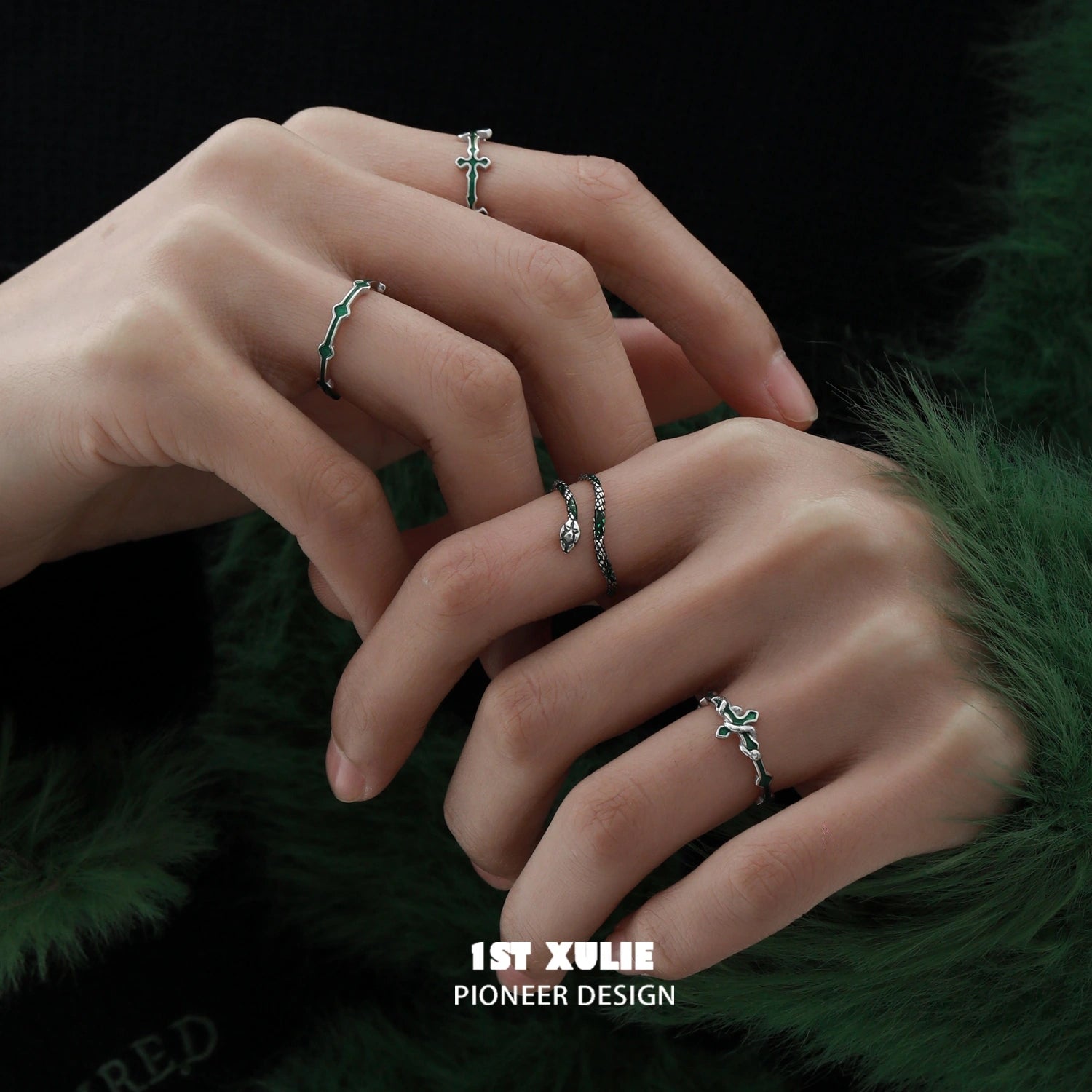 S925 Sterling Silver Snake Bite Cross Adjustable Ring for Women & Men - Gothic Punk Jewelry for Daily Wear, Halloween & Costume Parties