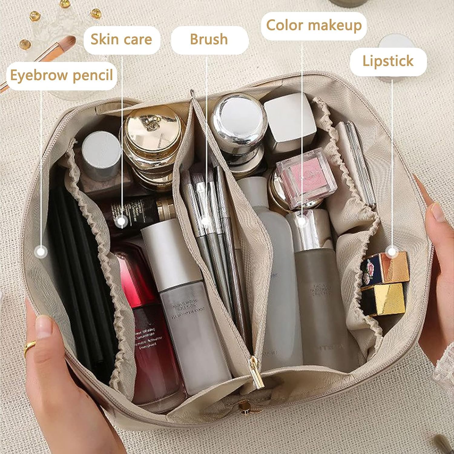Waterproof Large Travel Makeup Bag for Women - Portable Cosmetic Organizer with Divider, Handle & Extra Pouch - Pink Toiletry Bag for Vacation, Gym, Business Trips & Daily Use