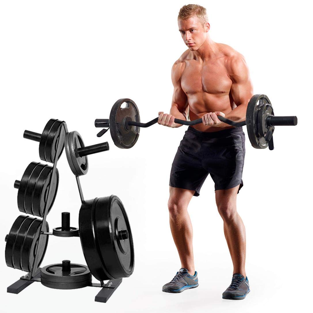 YOG Olympic Weight Plate Rack - 2 Inch Dumbbell Storage Stand for Bumper Plates - Heavy Duty 400lbs Capacity Home Gym Equipment - Perfect for Garage, Basement & Home Workout Stations (Black)